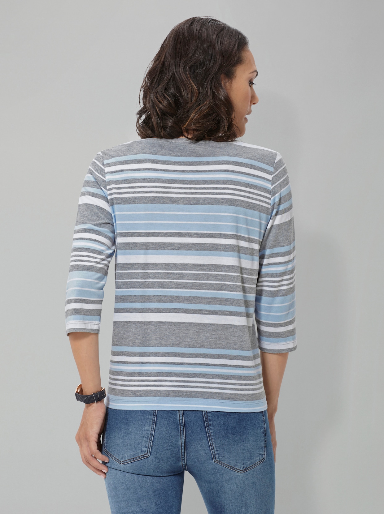 3/4-Arm-Shirt - hellblau-grau-gestreift