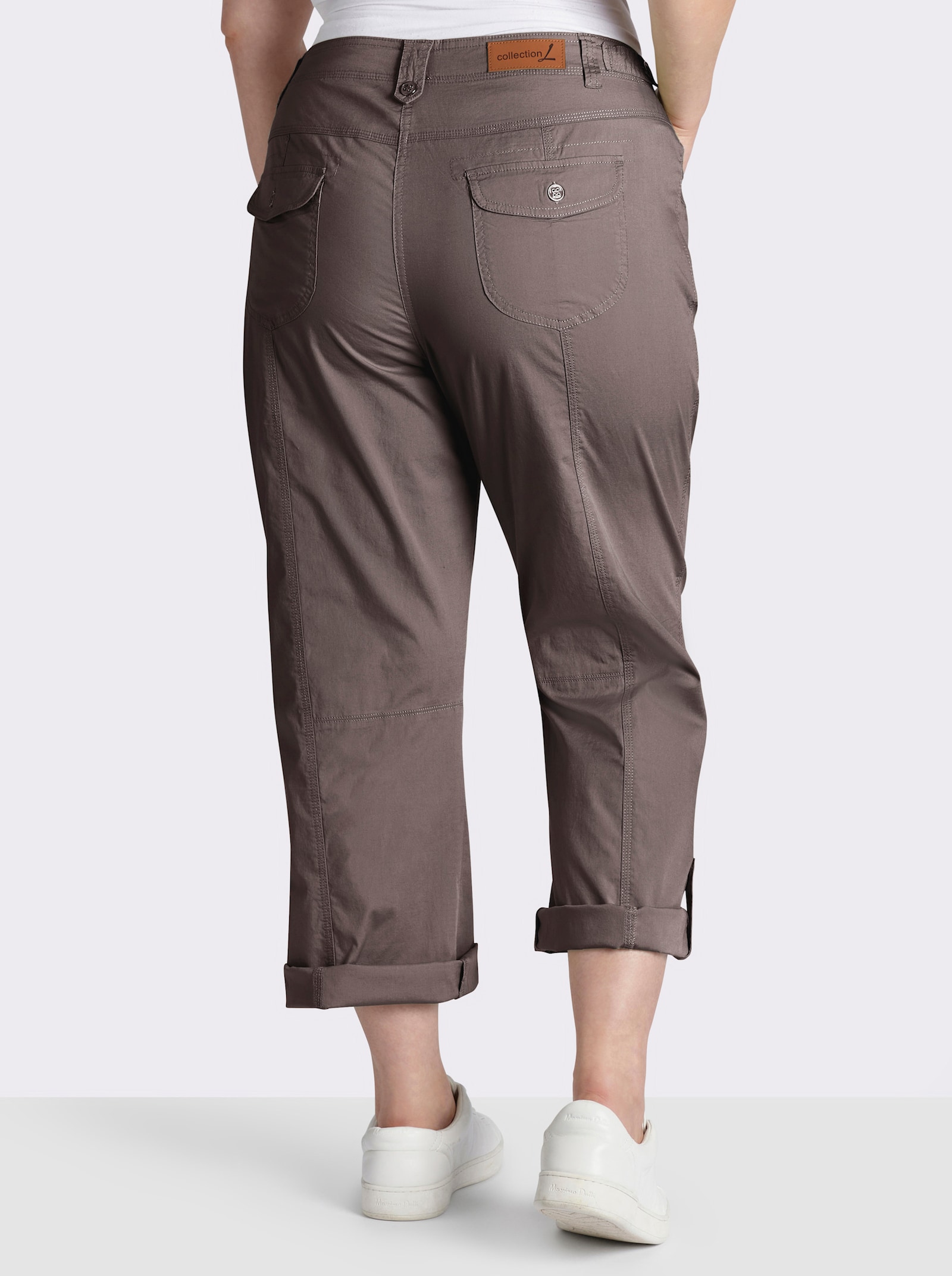 Baumwollhose mit krempelbaren Beinen - dunkeltaupe