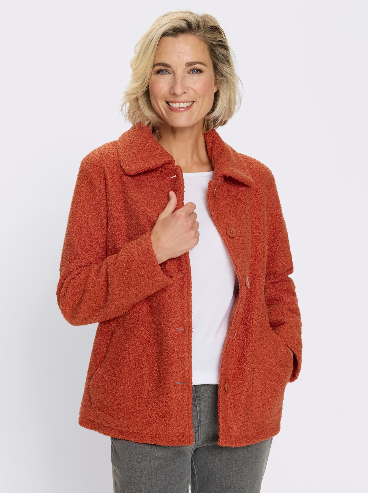 Boucléjack voor normale wintertemperaturen - roestrood