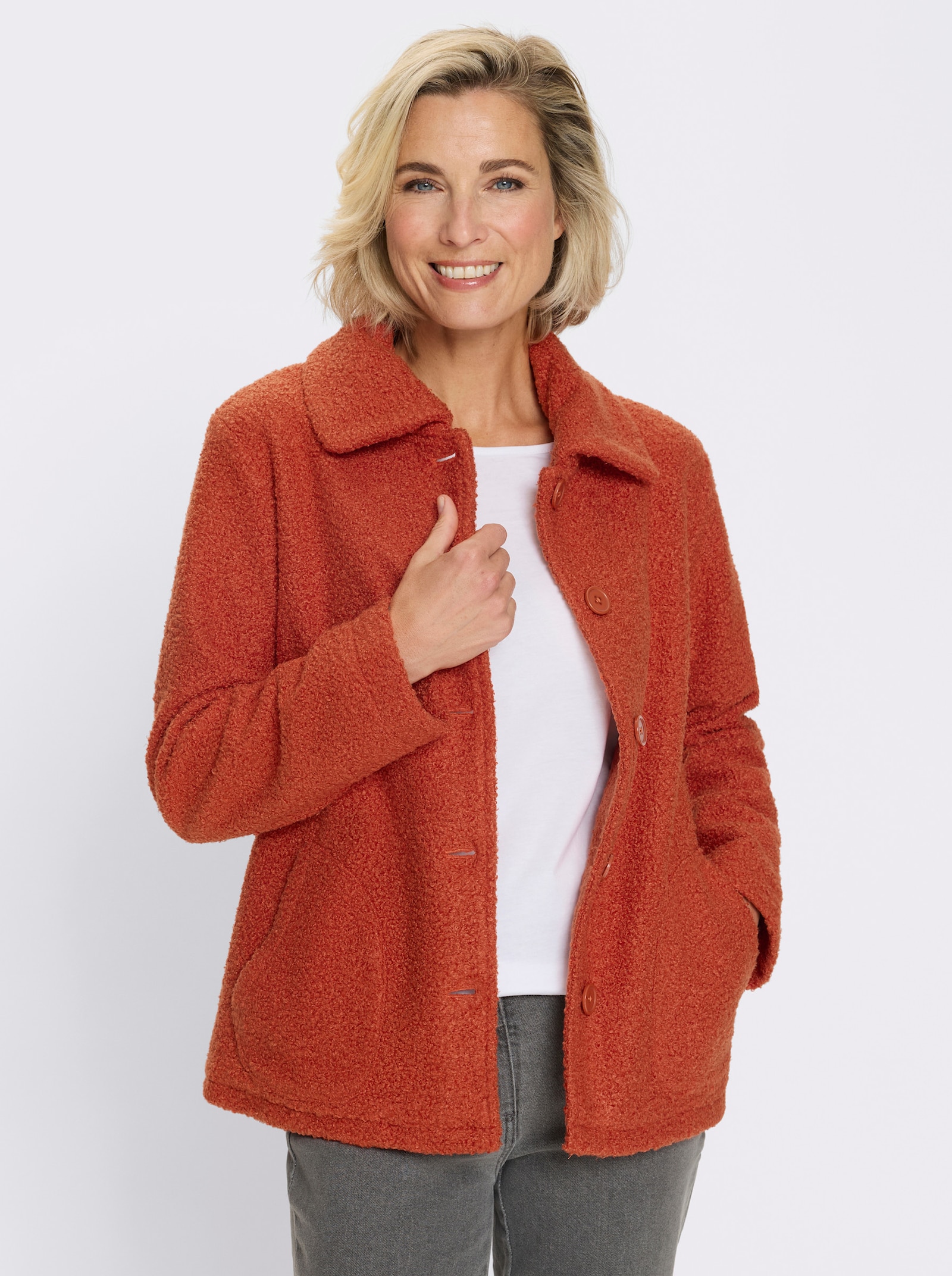 Boucléjack voor normale wintertemperaturen - roestrood