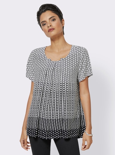 Kurzarmbluse mit Farbverlauf, reine Viskose - schwarz-weiß