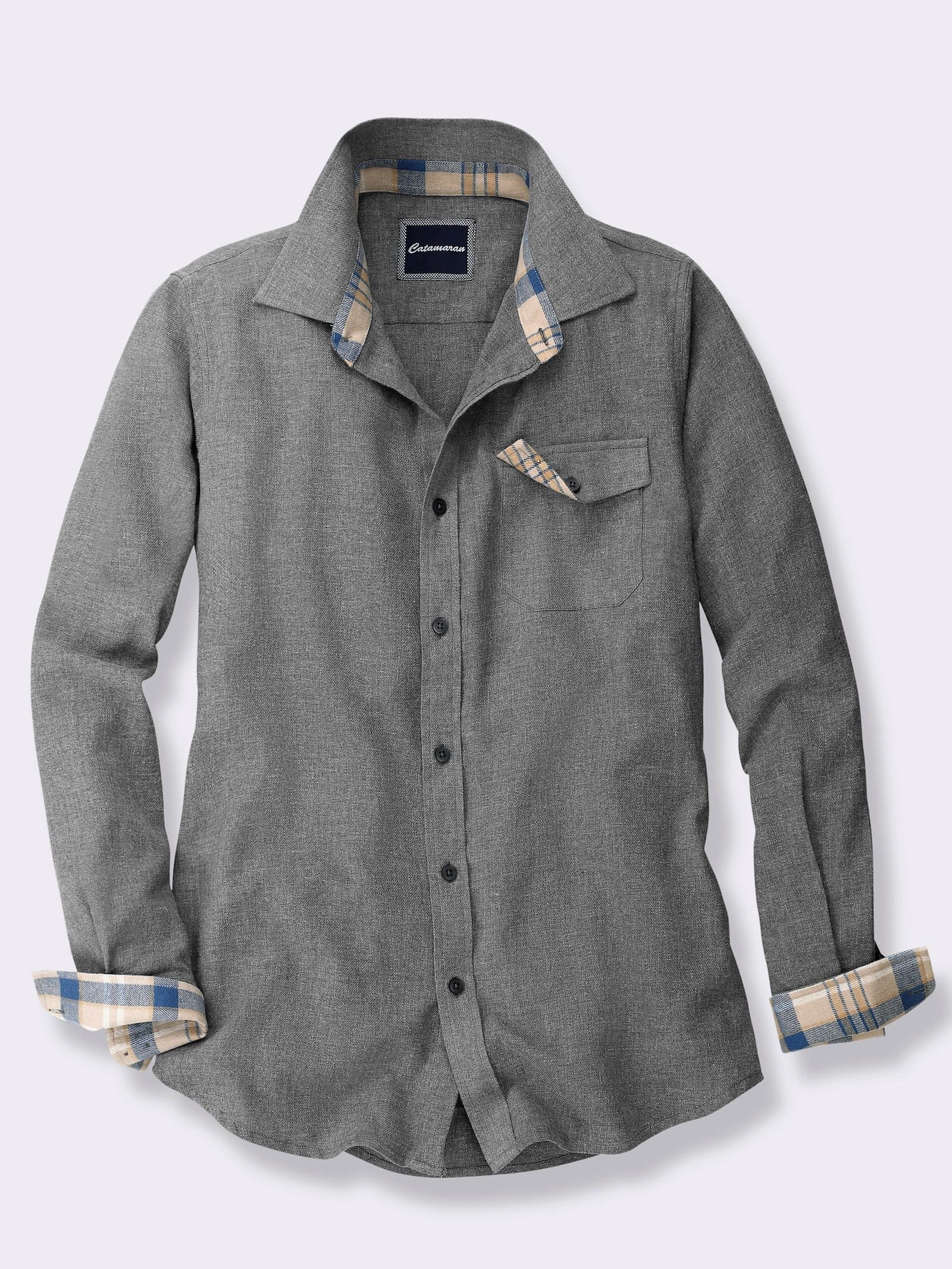 Catamaran Langarmhemd in Flanell-Qualität mit Wolle - anthrazit-meliert