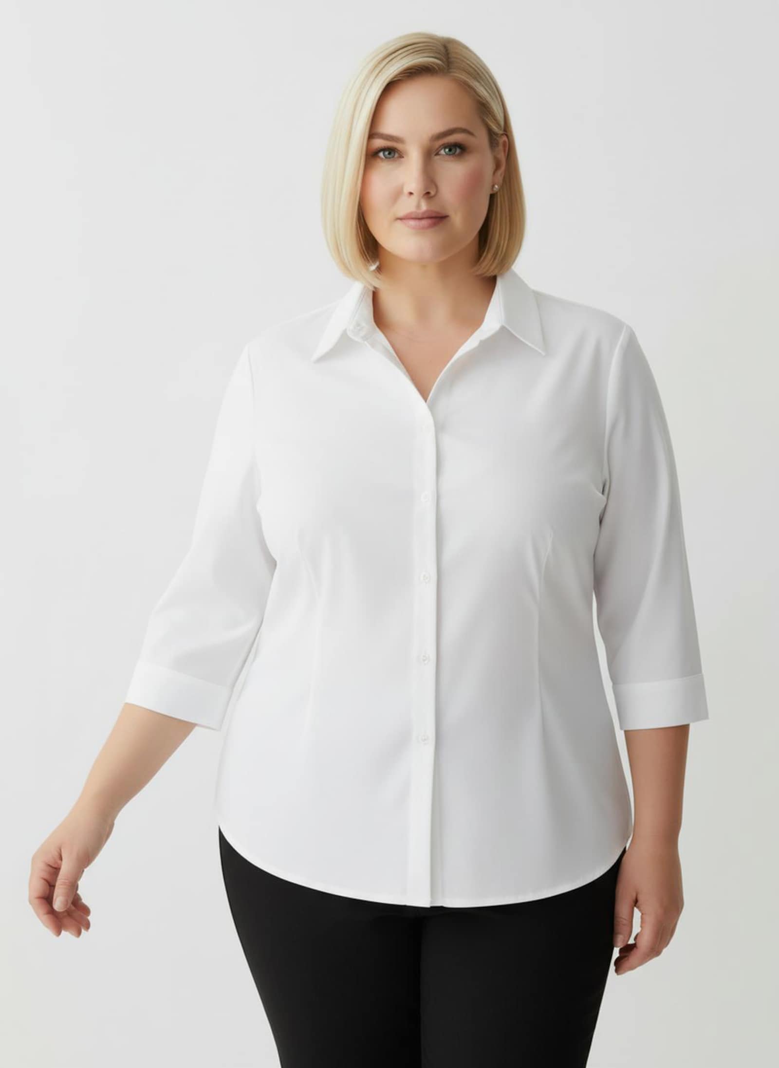 Hemdbluse mit 3/4-Ärmeln - weiß