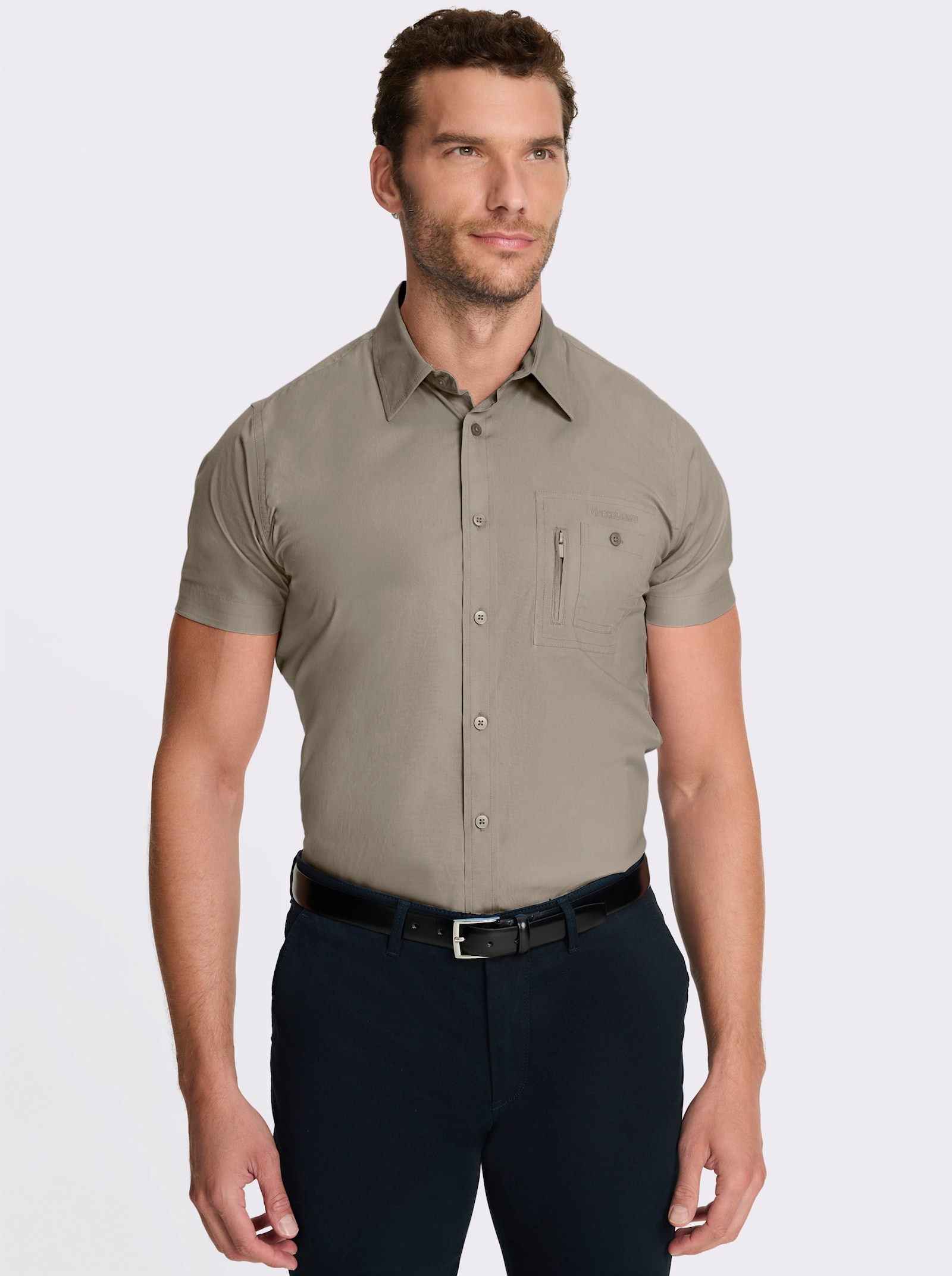 Marco Donati Overhemd met korte mouwen en borstzak met rits - leem