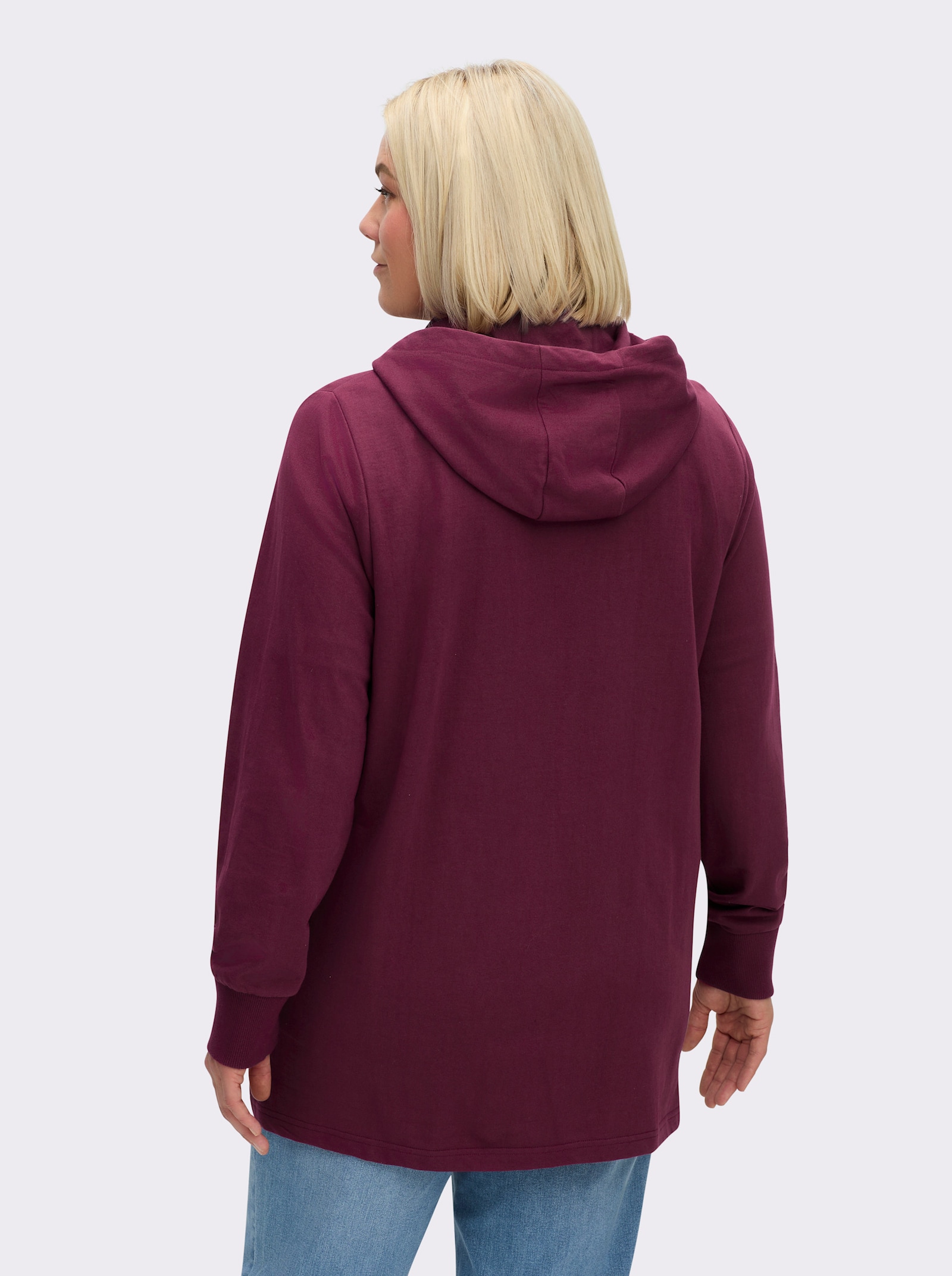 sheego Sweatjacke mit abknöpfbarer Kapuze - bordeaux