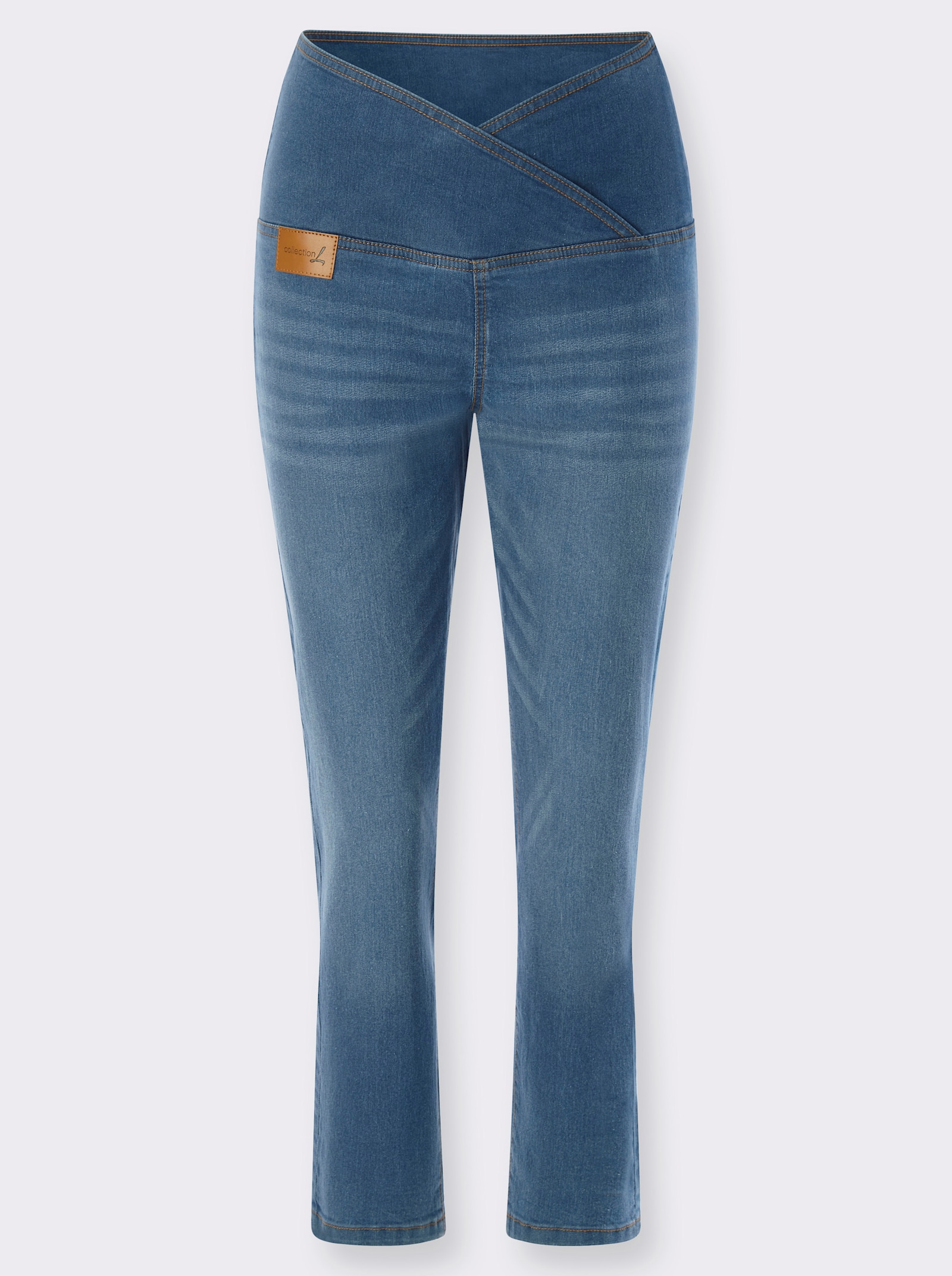 7/8-Jeans mit überlappendem Bund - blue-bleached