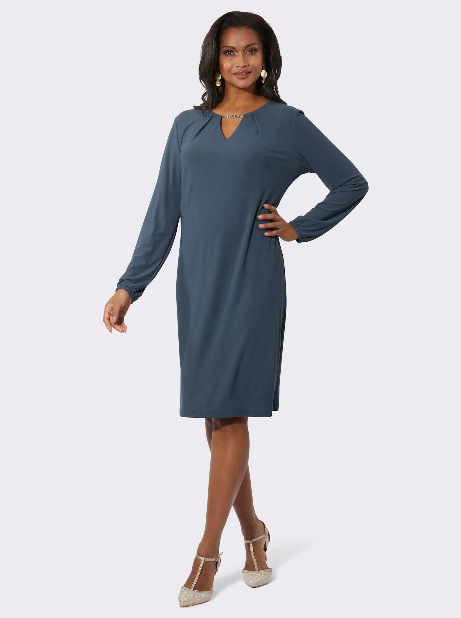 Jerseykleid mit Rückenverschluss - rauchblau