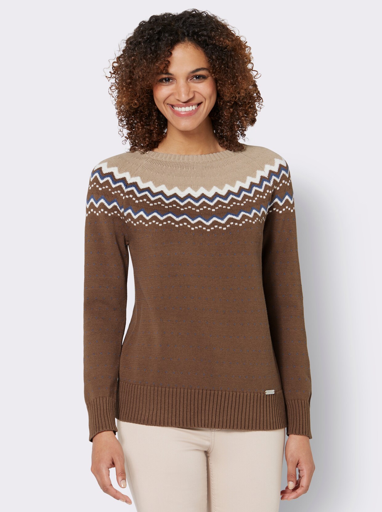 Norwegerpullover - braun-beige-gemustert