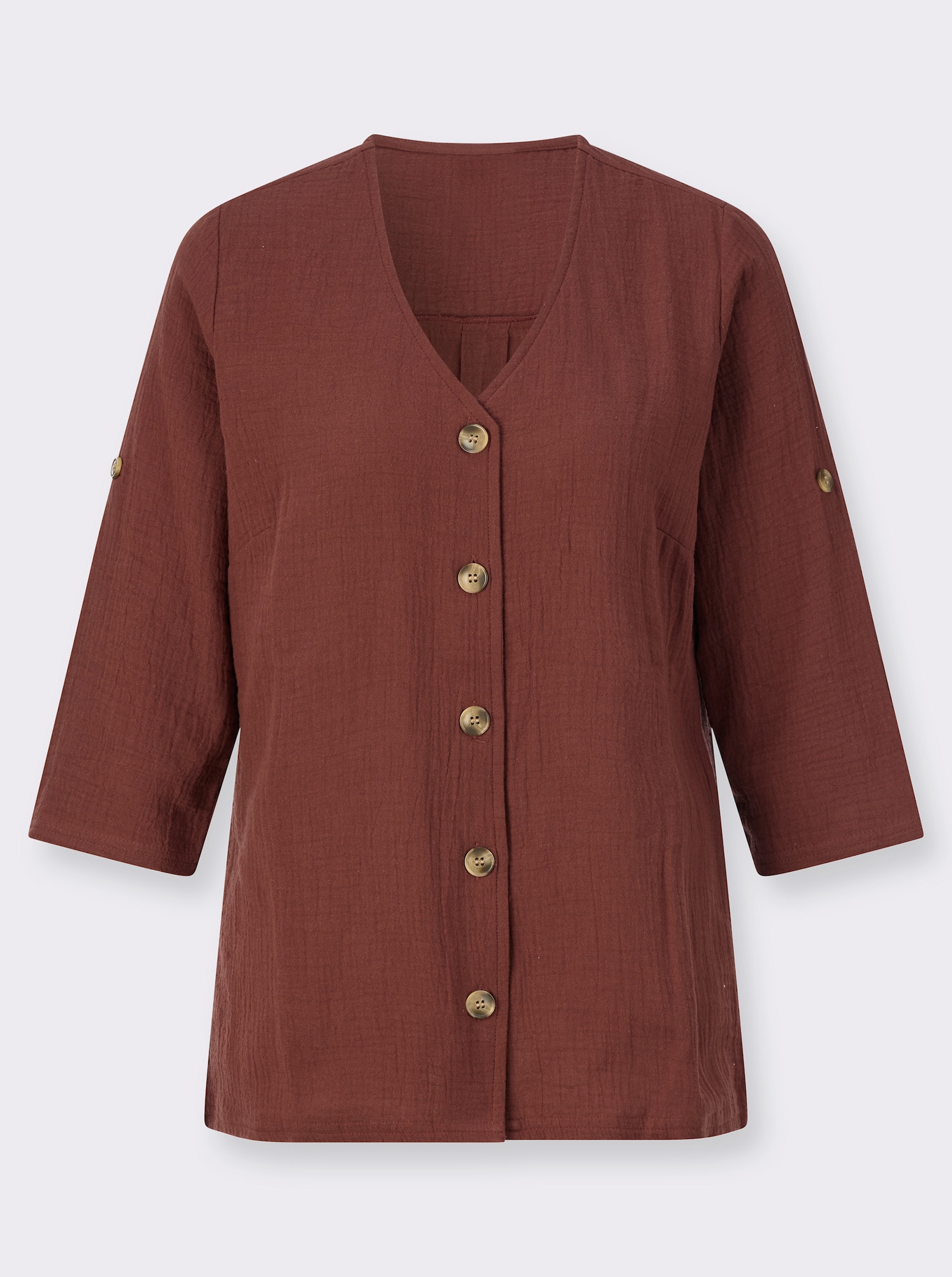 3/4-Arm-Bluse mit Krempelfunktion - rotbraun