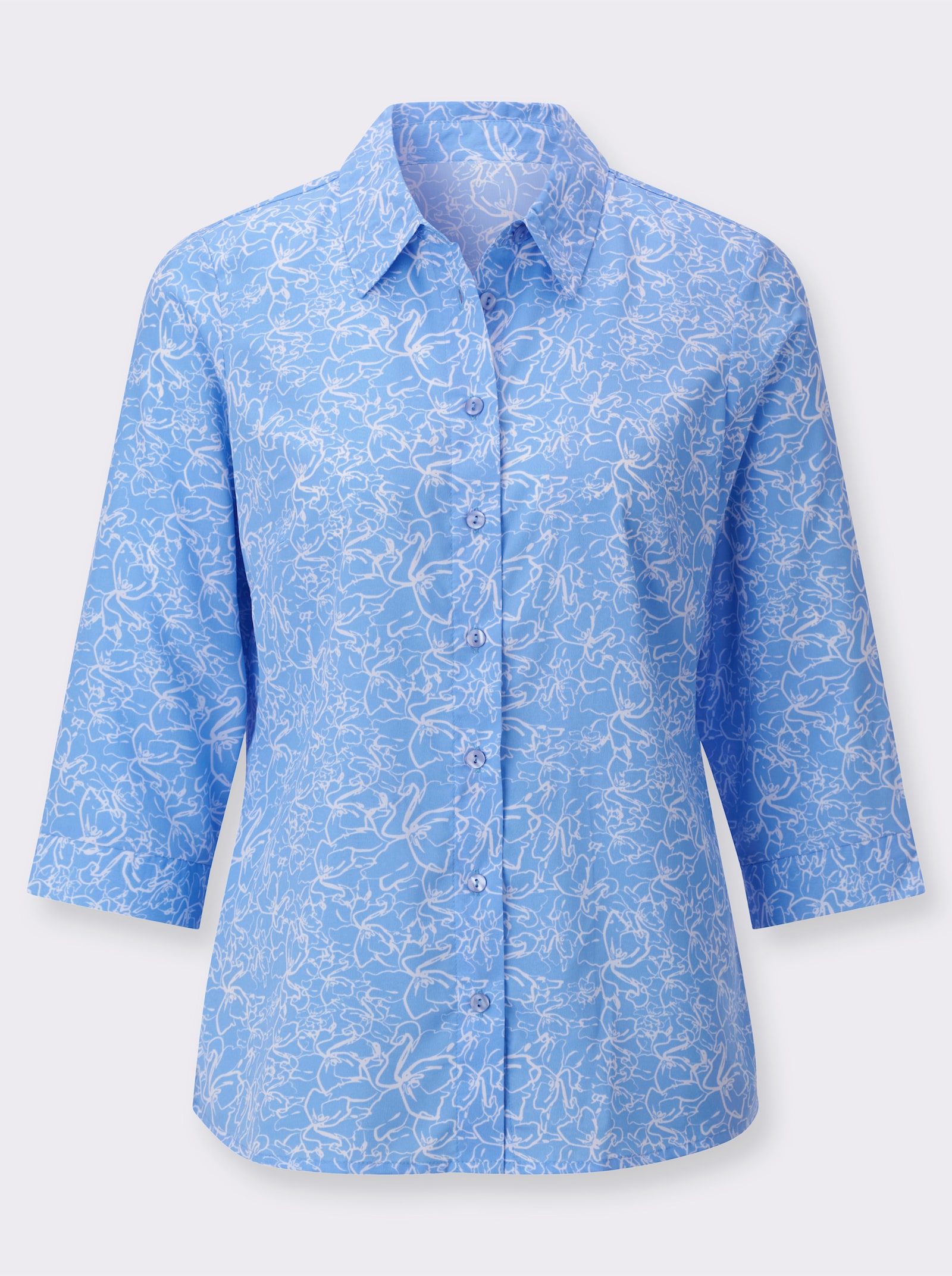 Hemdbluse im Blütendessin - himmelblau-weiß-bedruckt