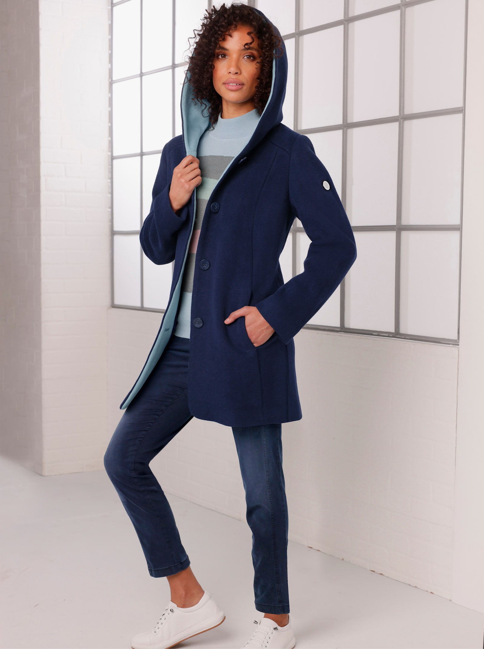 CREATION L PREMIUM Jas met capuchon, met contrastkleurige accenten - marine/bleu