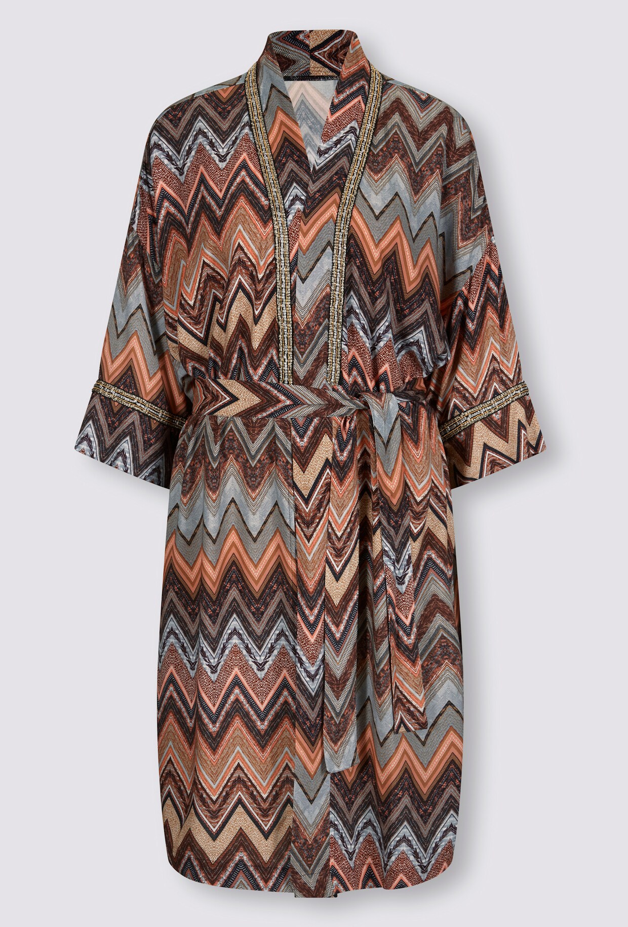 heine Kimono - donkertaupe/rozenhout gedessineerd