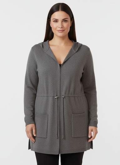 Kapuzenstrickjacke mit Tunnelzug in der Taille - anthrazit-meliert