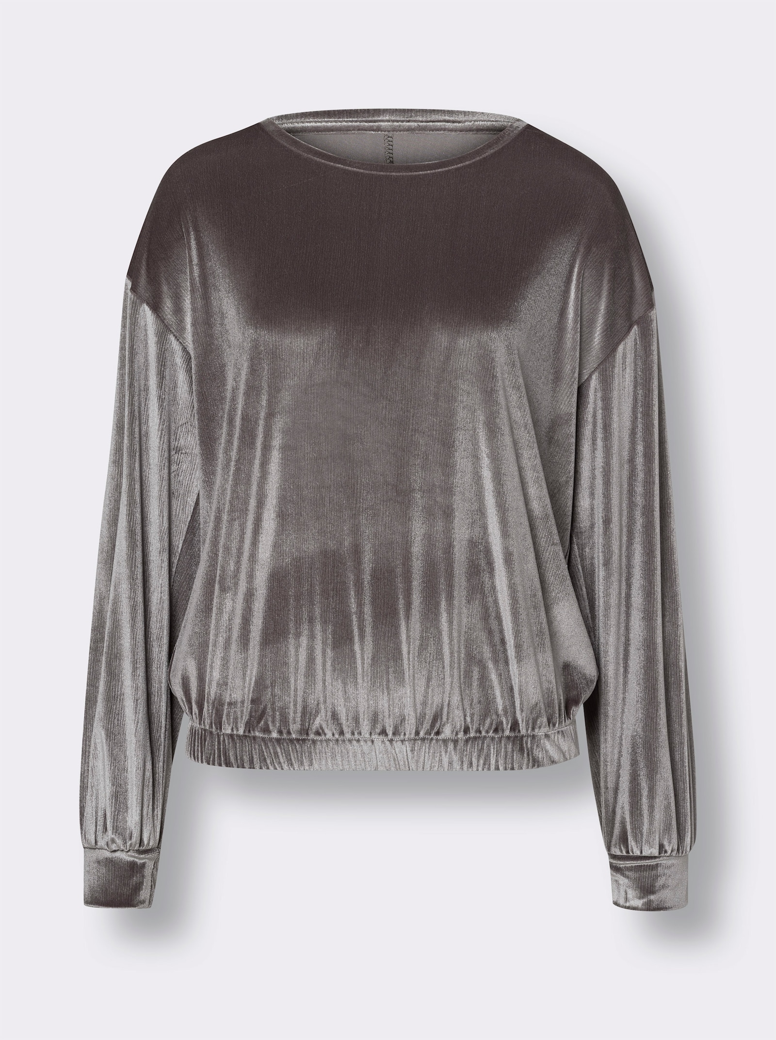 heine Rundhalsshirt in Samt-Optik - dunkeltaupe