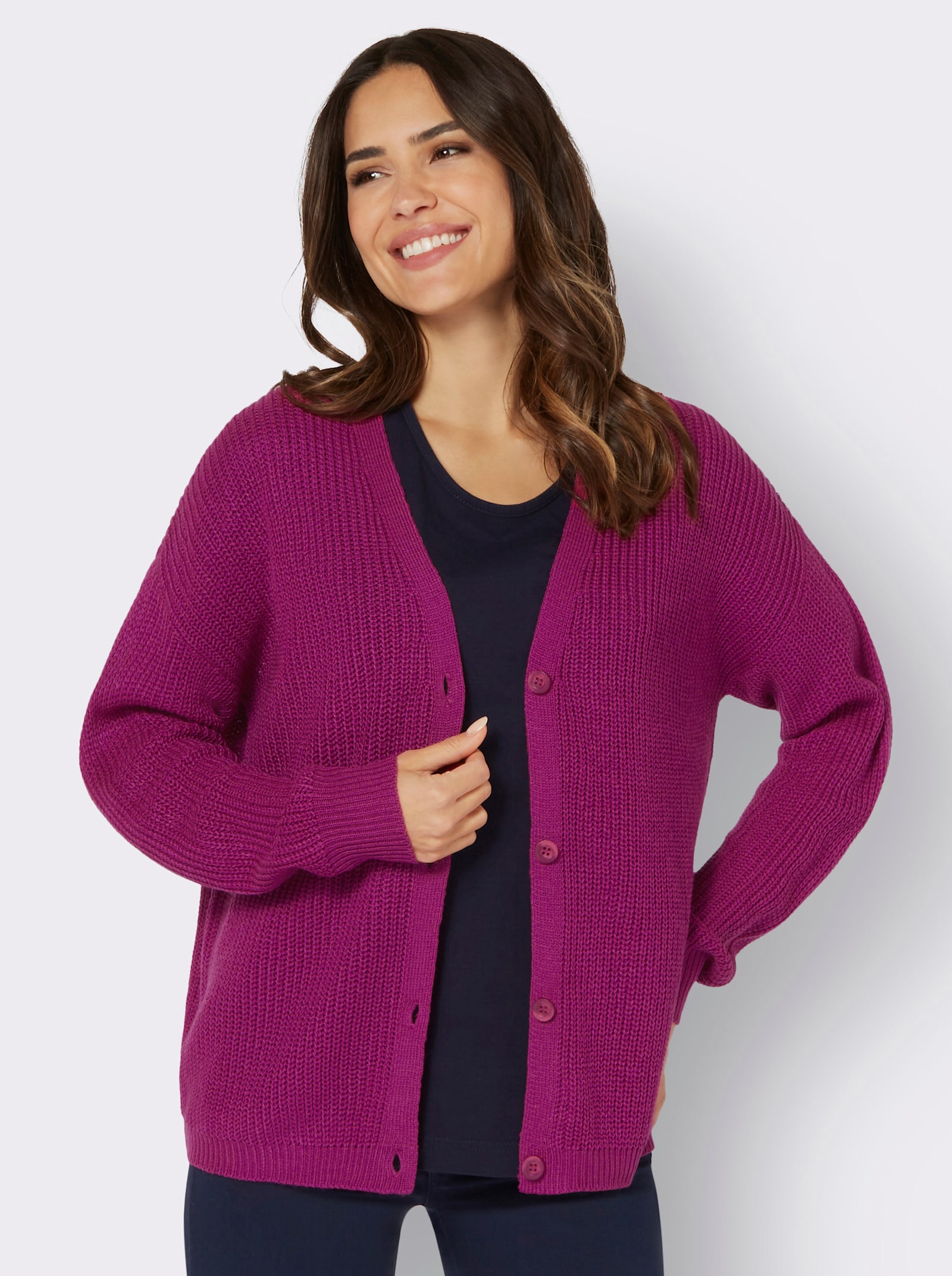 Strickjacke mit V-Ausschnitt - magenta