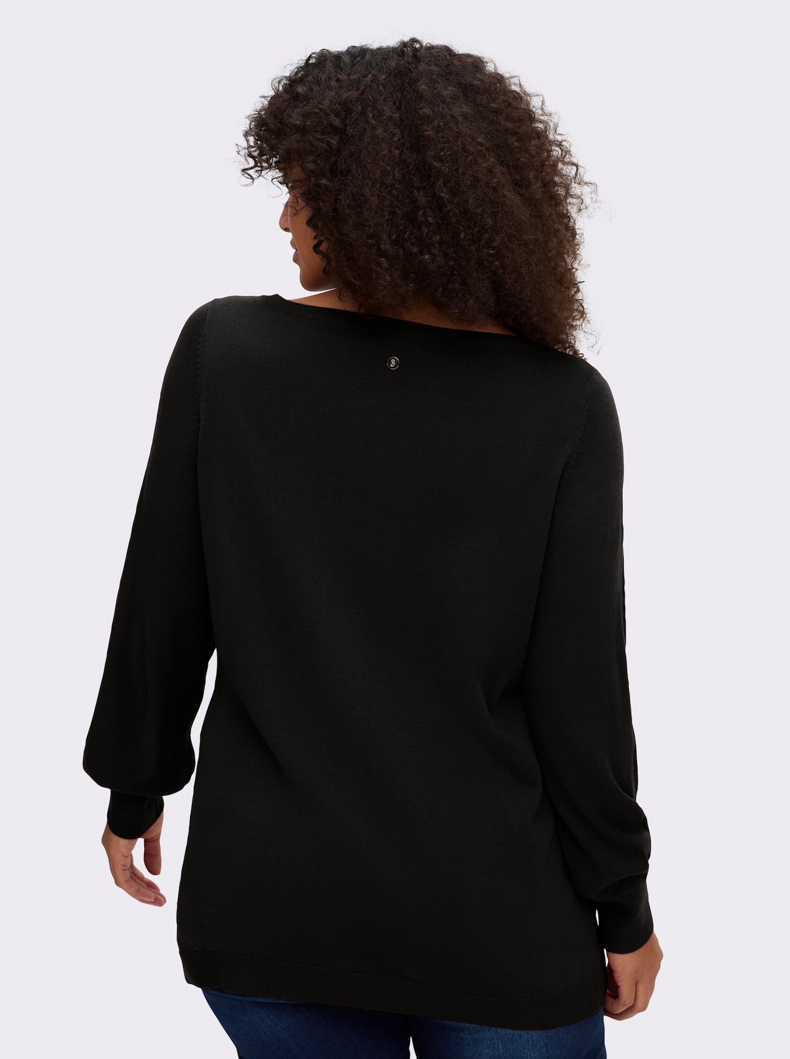 sheego Pullover mit U-Boot-Ausschnitt - schwarz