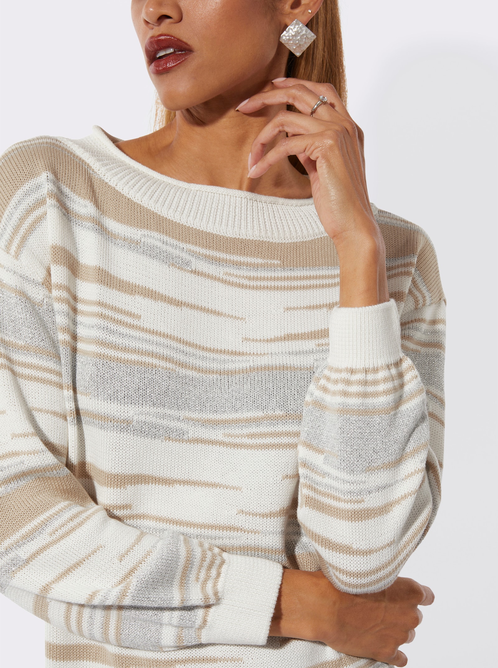 Jacquardpullover mit Glanzgarn - sand-ecru-gemustert