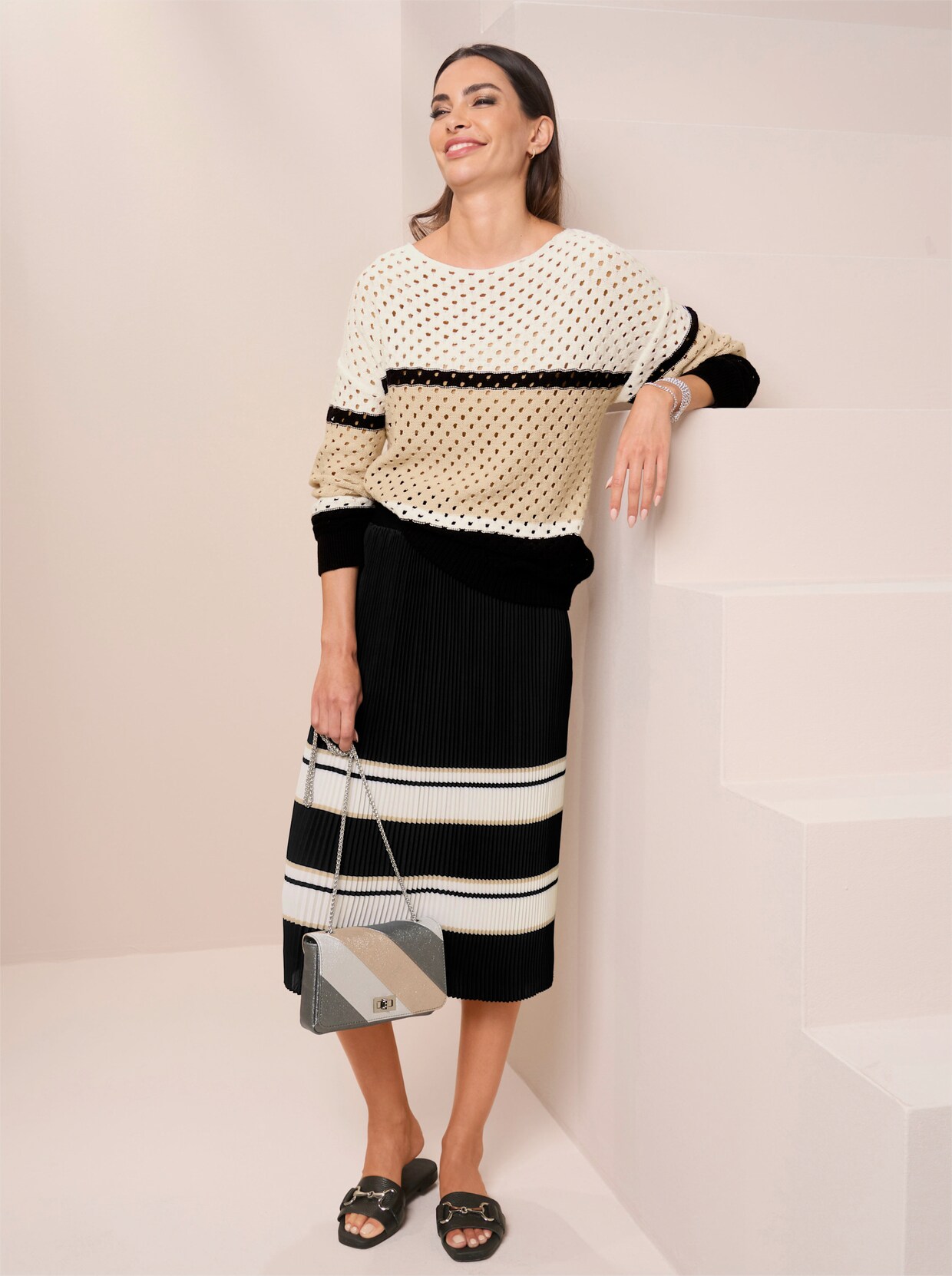 heine Pullover - weiß-beige-gemustert