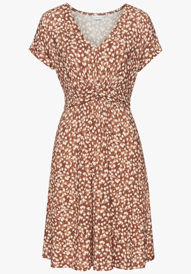 Vivance Jerseykleid - braun-creme bedruckt