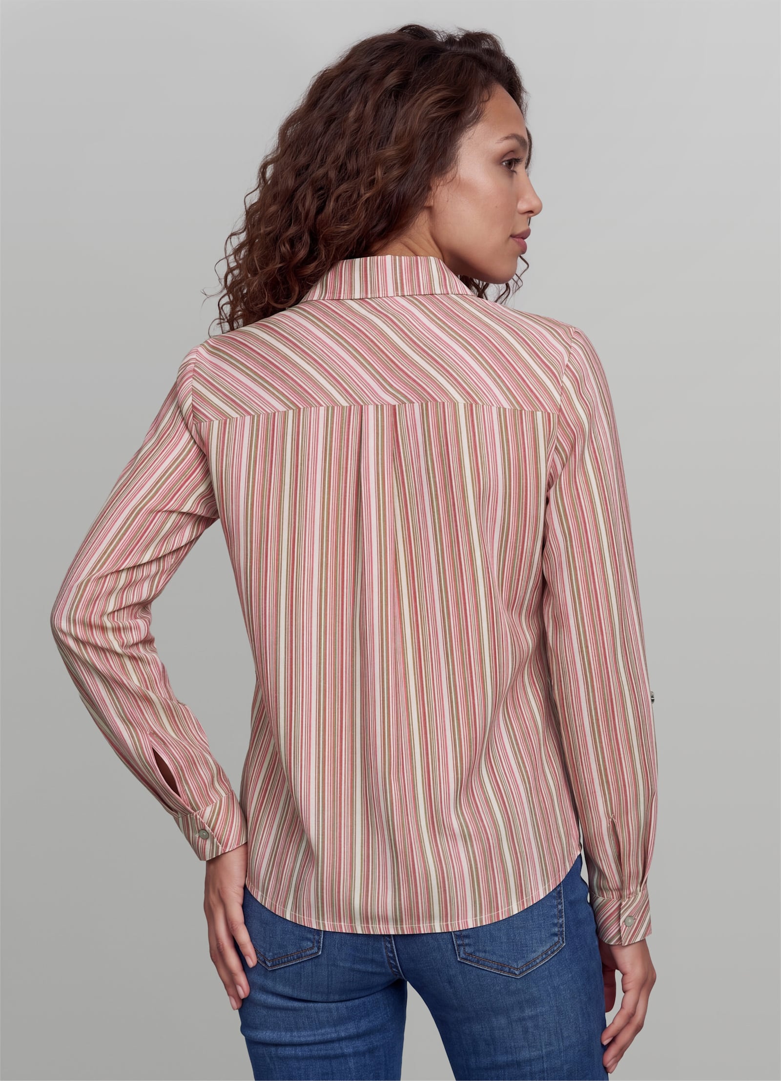 heine Gestreifte Bluse mit Brusttasche - flamingo-champagner-gestreift