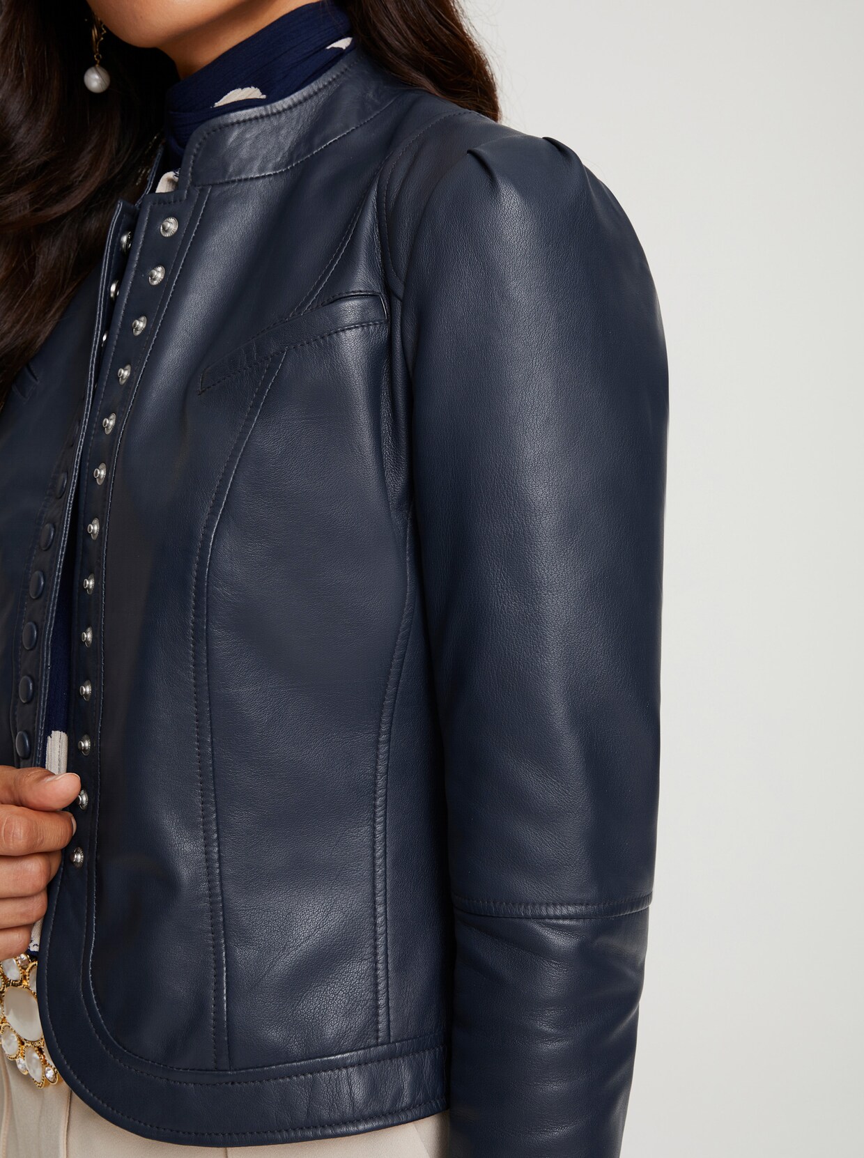 heine Leder-Jacke - marine