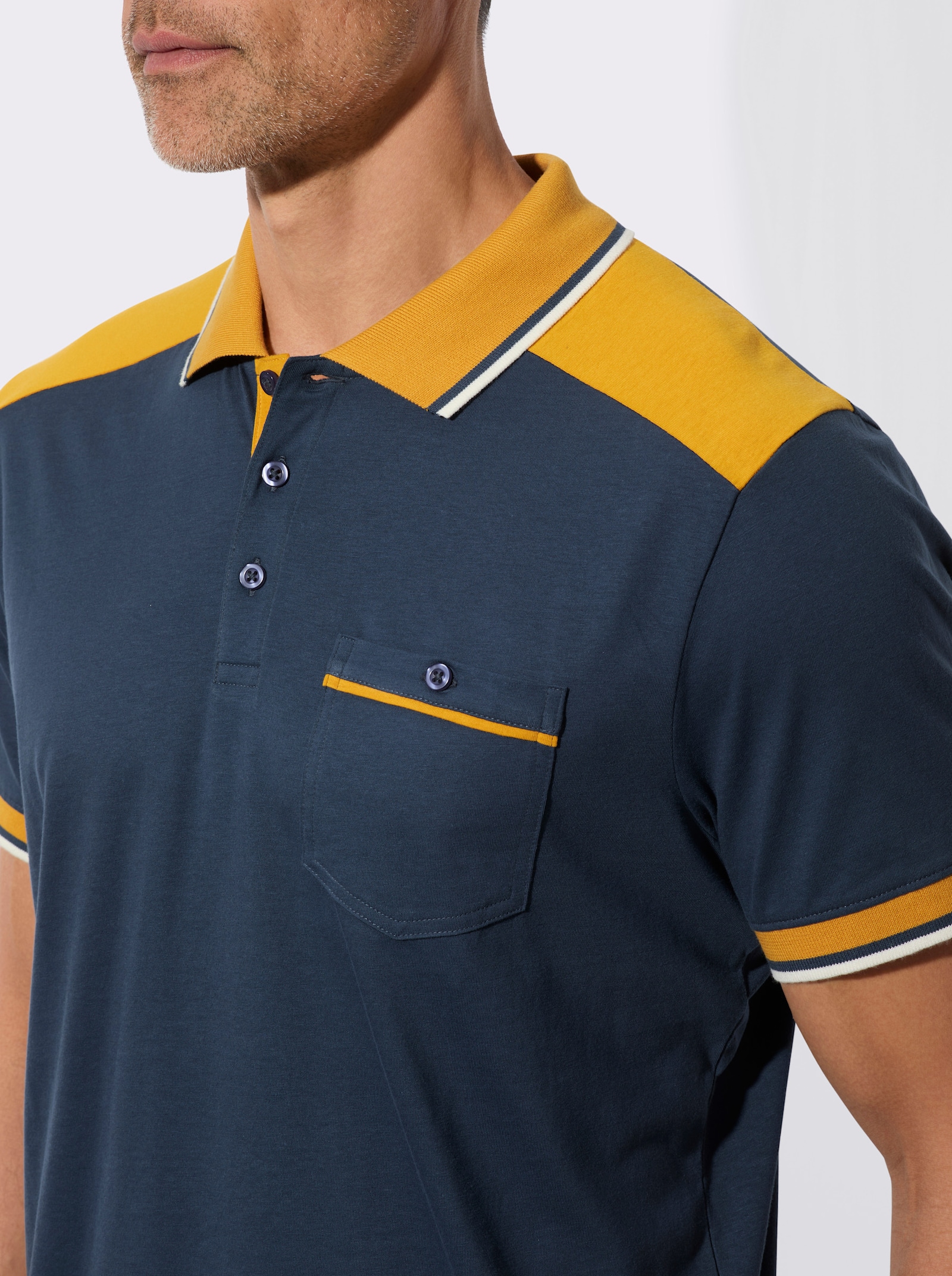 Poloshirt met borstzak met knoop - donkerblauw