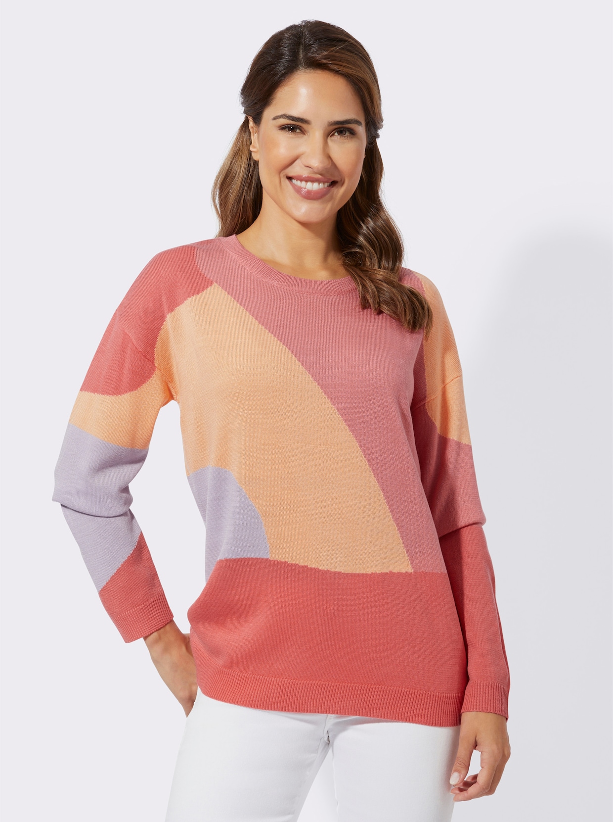 Pullover met ronde hals - grapefruit/lila gedessineerd