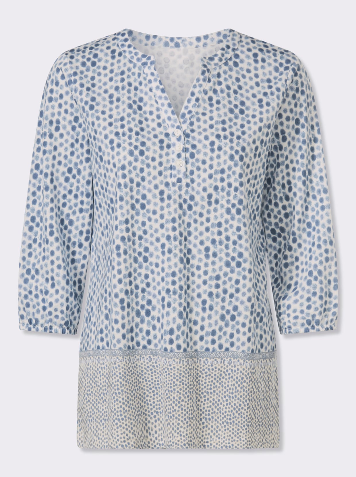 3/4-Arm-Shirt mit Fake-Bordüre - rauchblau-ecru-bedruckt
