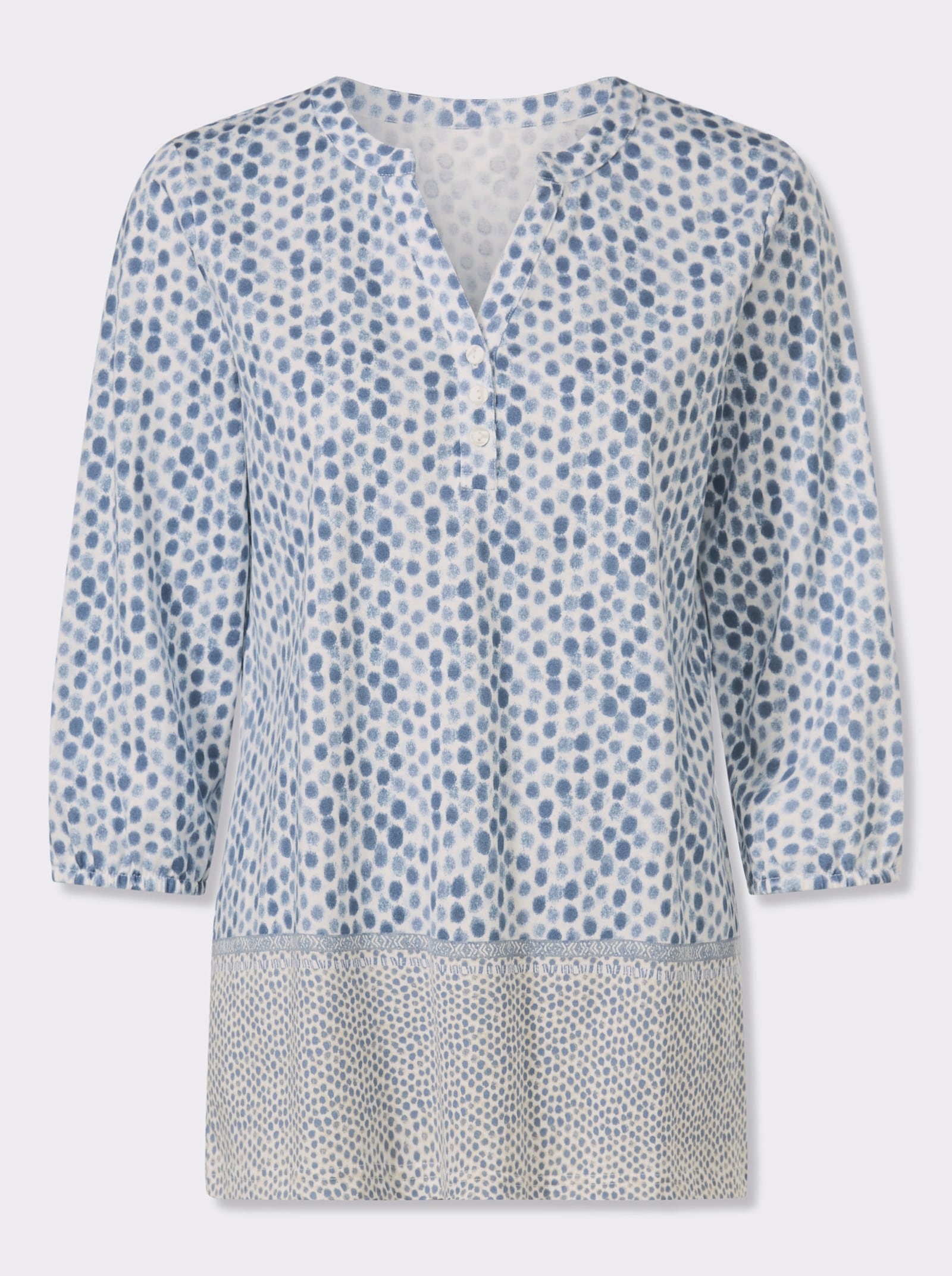 3/4-Arm-Shirt mit Fake-Bordüre - rauchblau-ecru-bedruckt