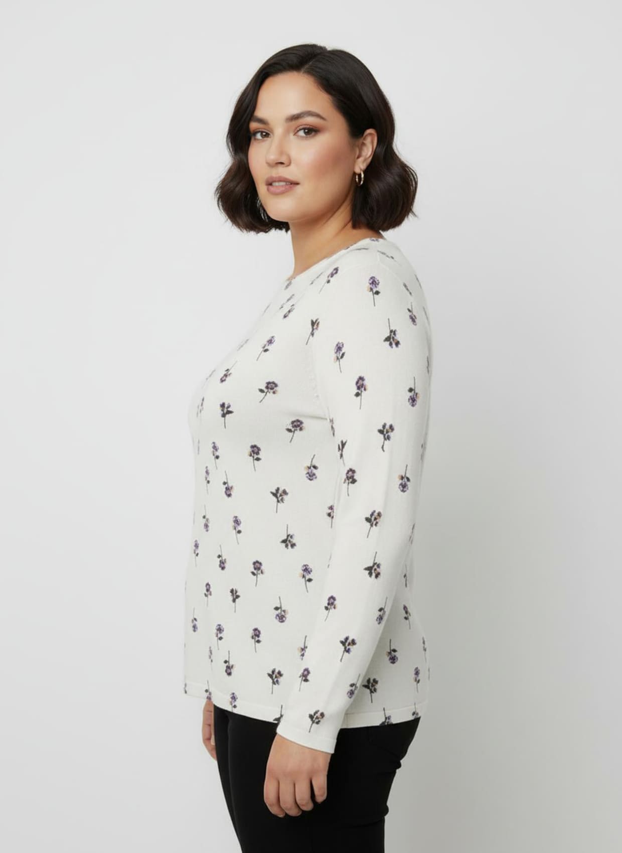 Feinstrickpullover mit Blumen-Dessin - ecru-bedruckt