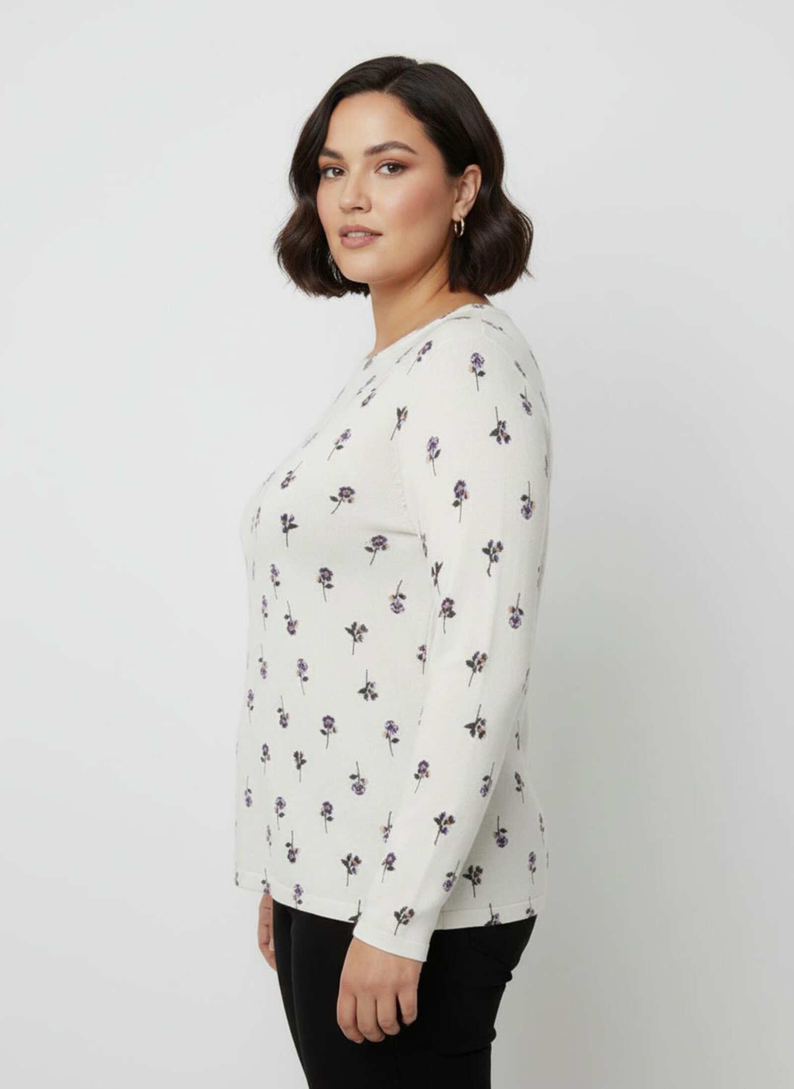 Feinstrickpullover mit Blumen-Dessin - ecru-bedruckt