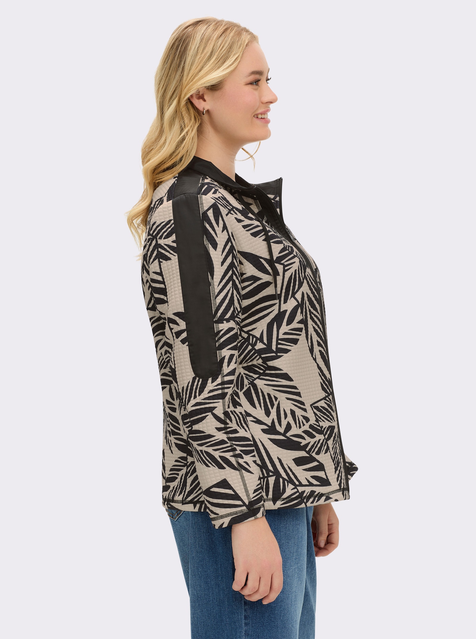 Shirtjacke in Struktur-Qualität, bedruckt - schwarz-sand