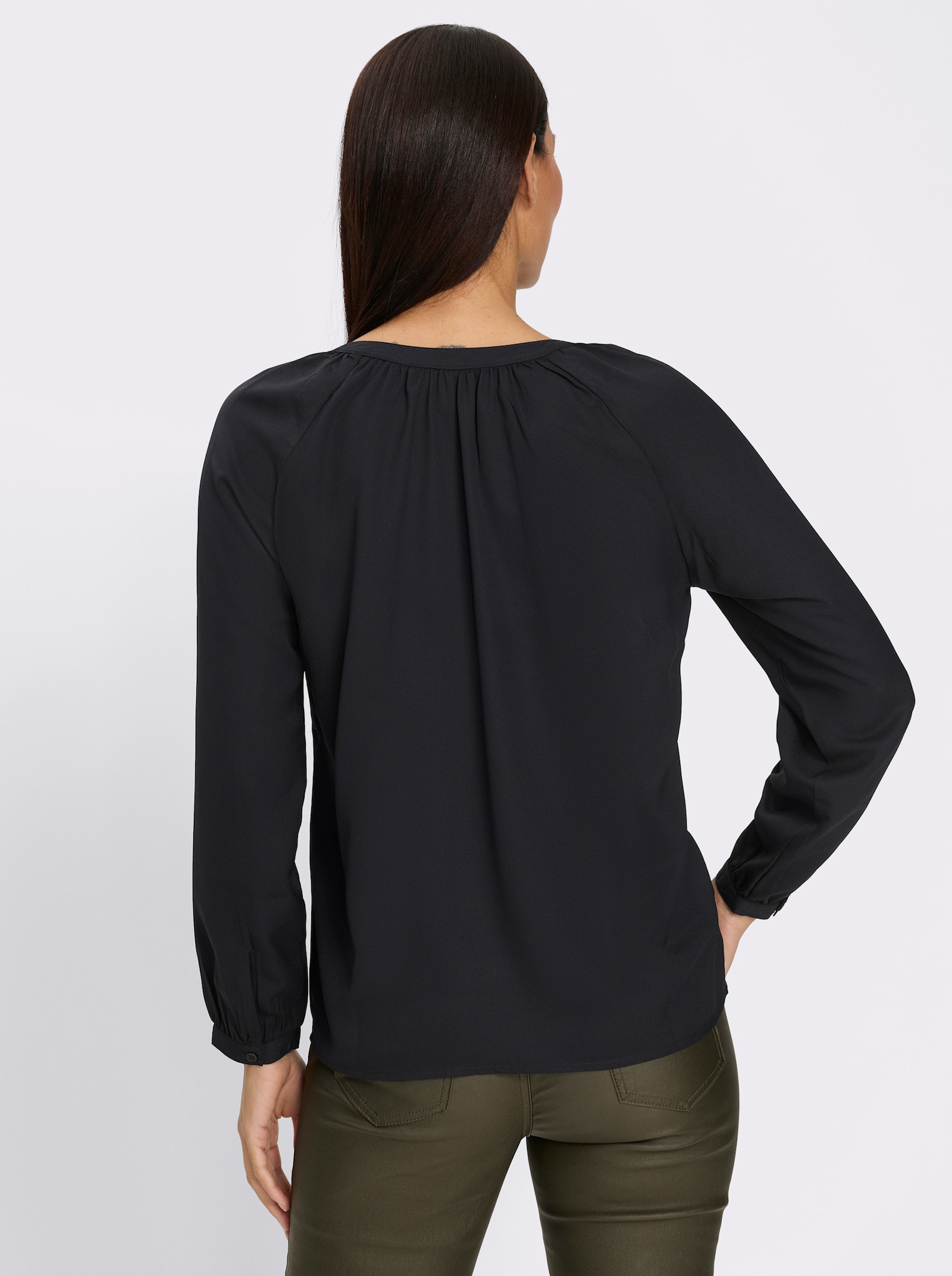 heine Schlupfbluse mit Schriftzug - schwarz-ecru