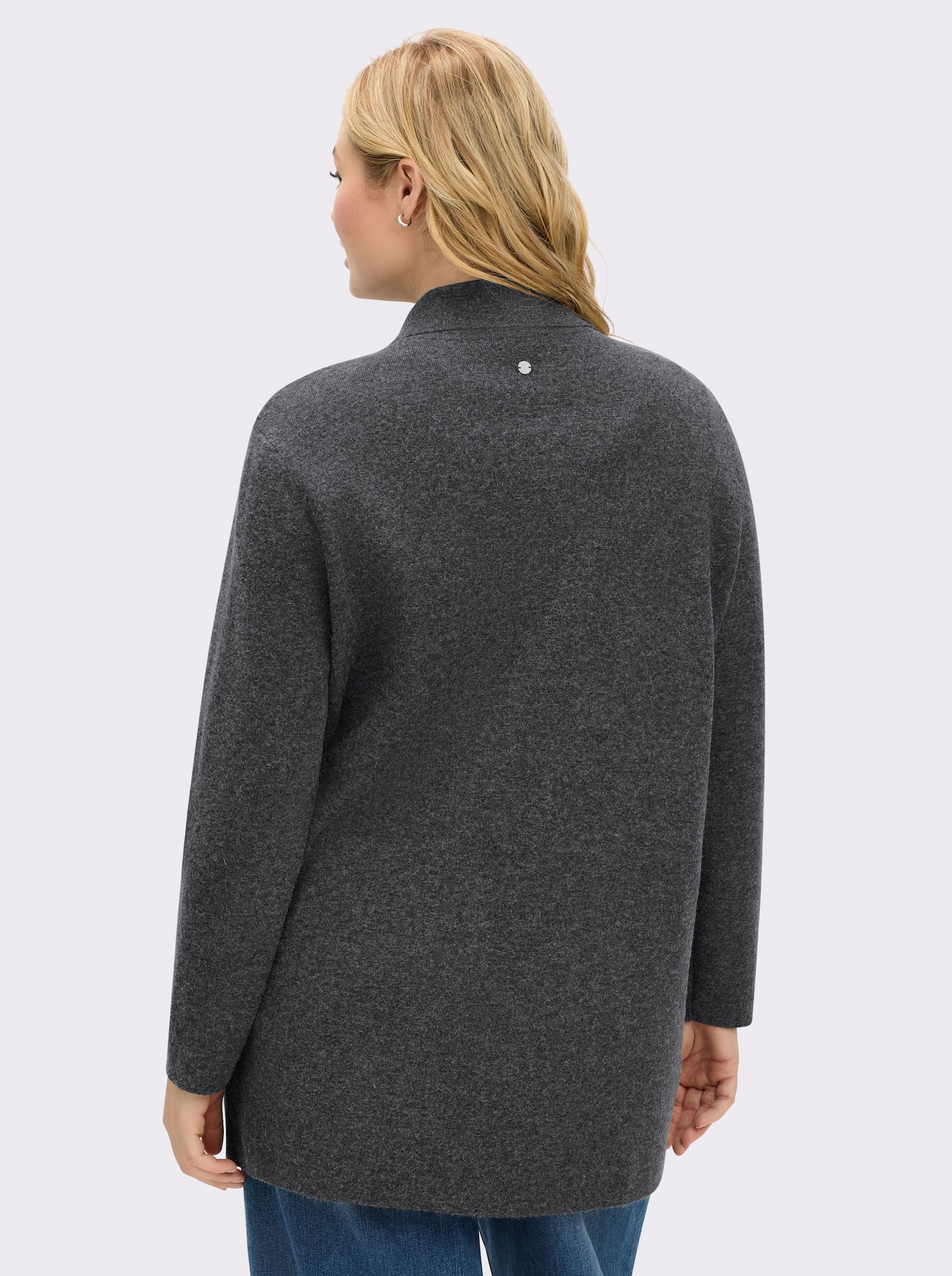 sheego Strickjacke mit Zipper und Umlegekragen - graphit-meliert