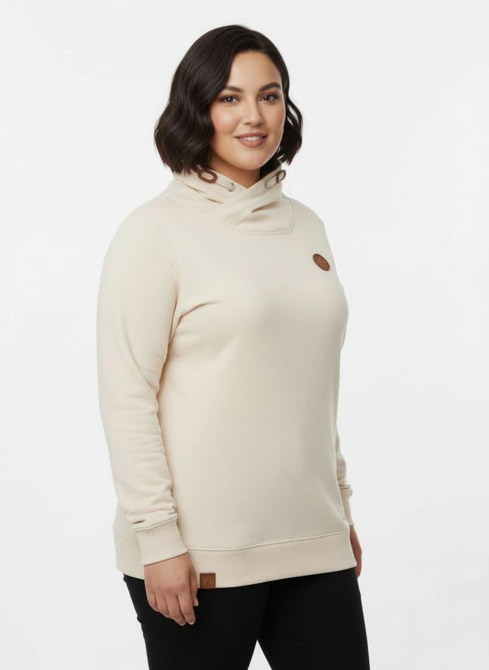 Sweatshirt mit überlappendem Stehkragen - elfenbein