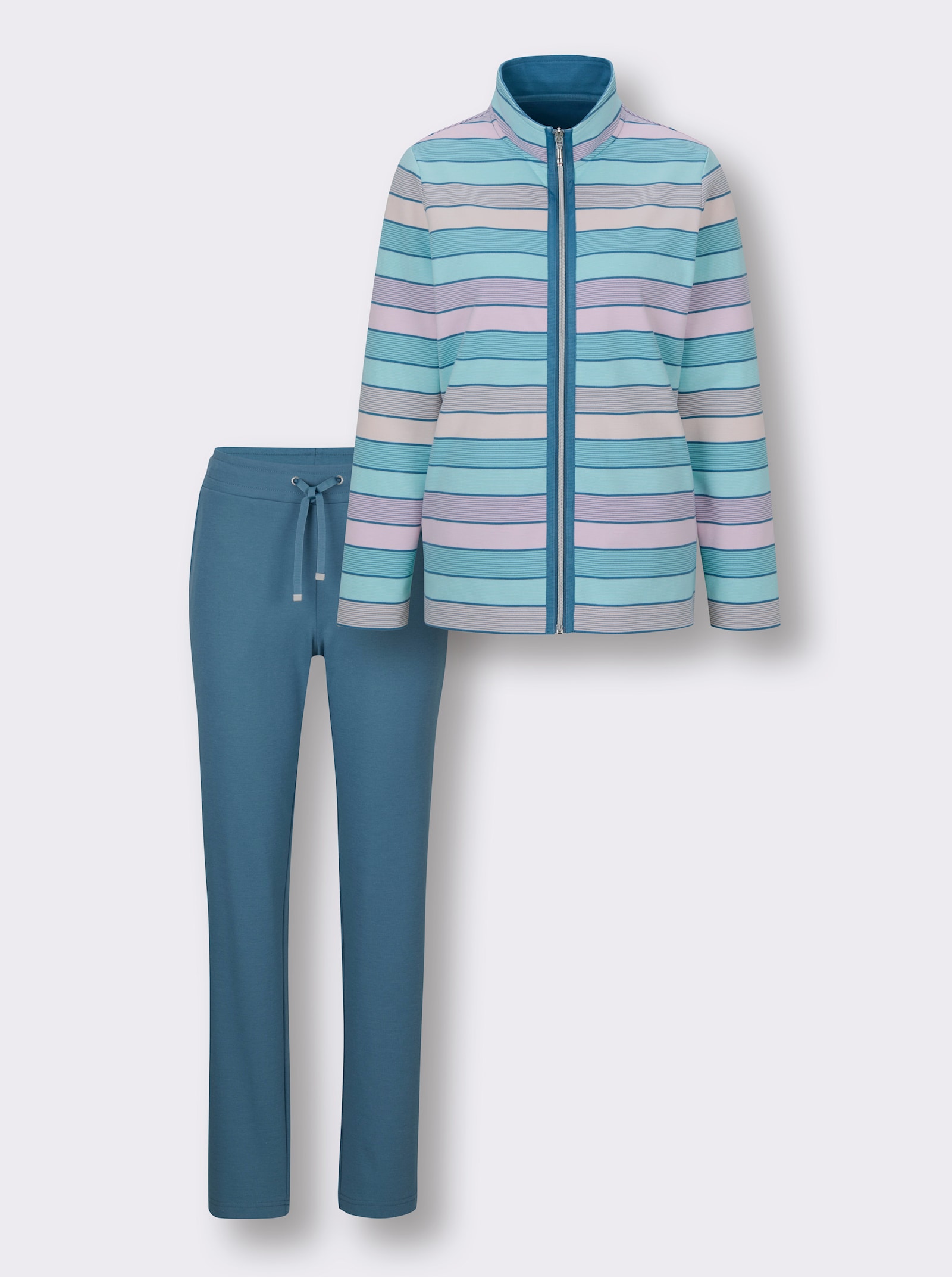 Hajo Hausanzug - petrol-hellrosé-geringelt