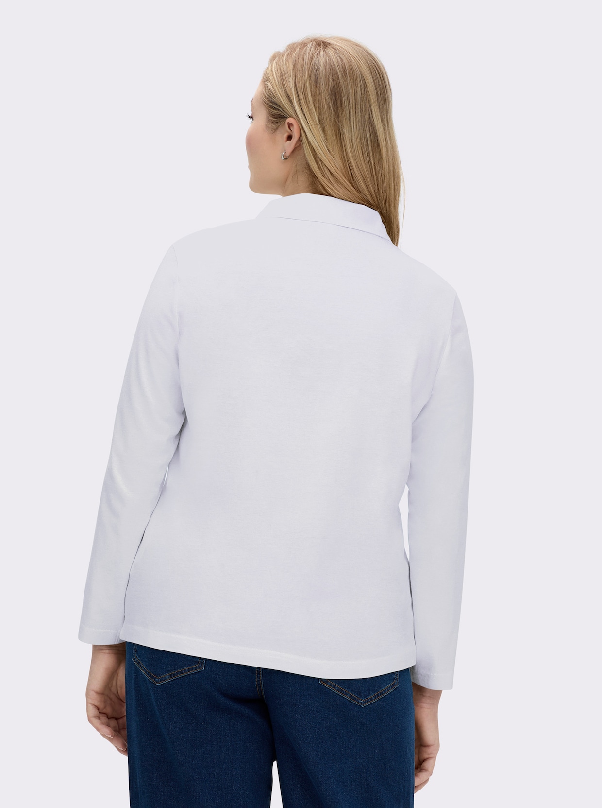 Langarm-Poloshirt in reiner Baumwoll-Qualität - weiß