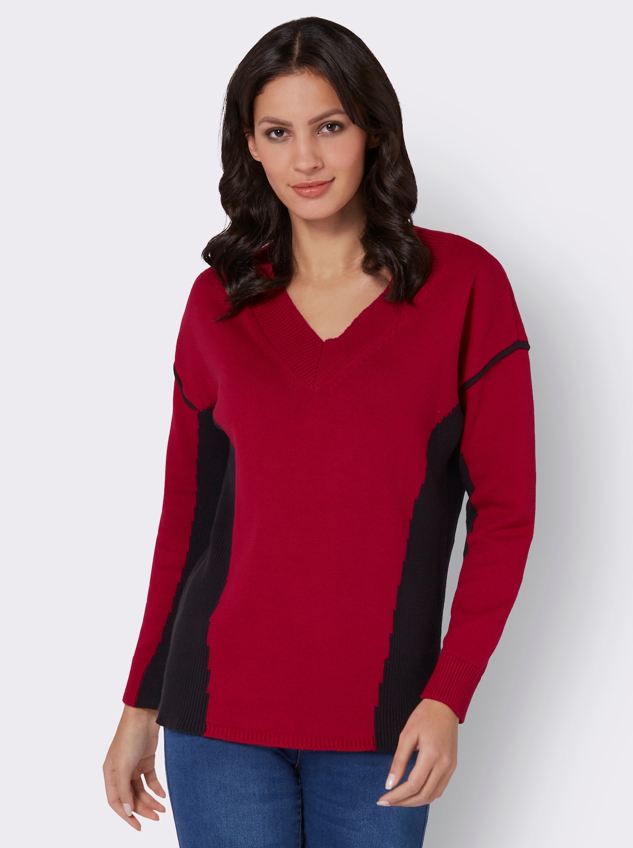V-Pullover - rot-schwarz