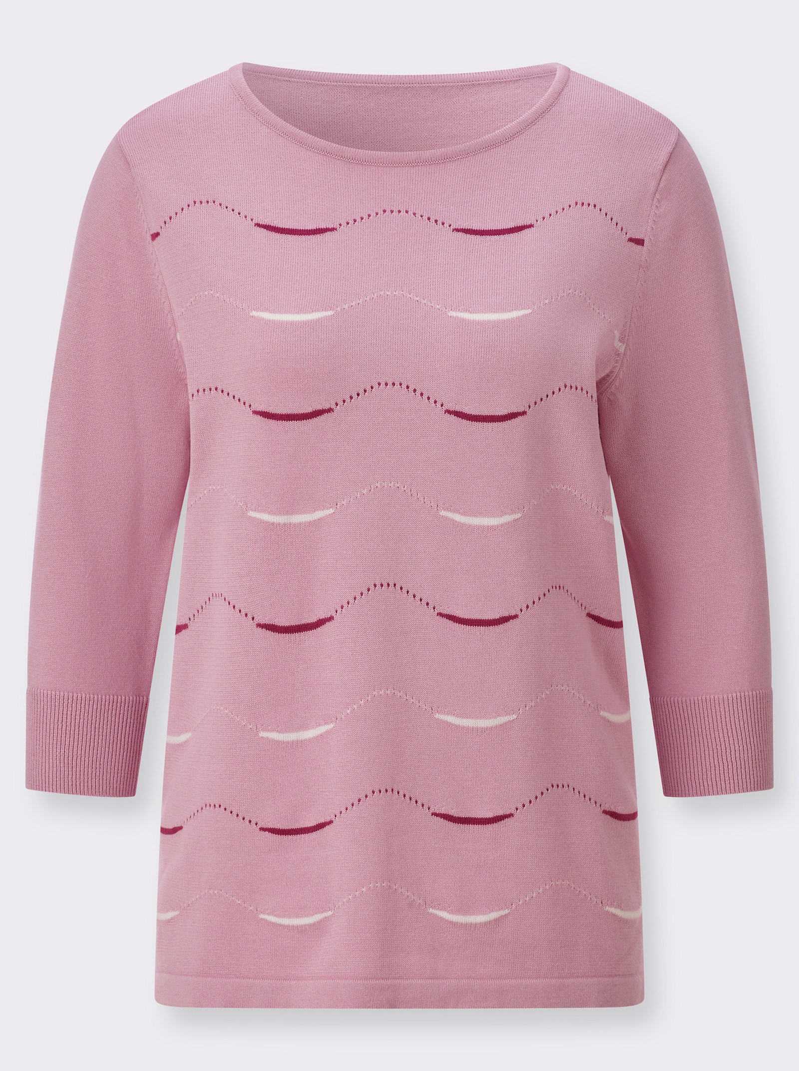 3/4-Arm-Pullover mit Wellenmuster - rosé-ecru