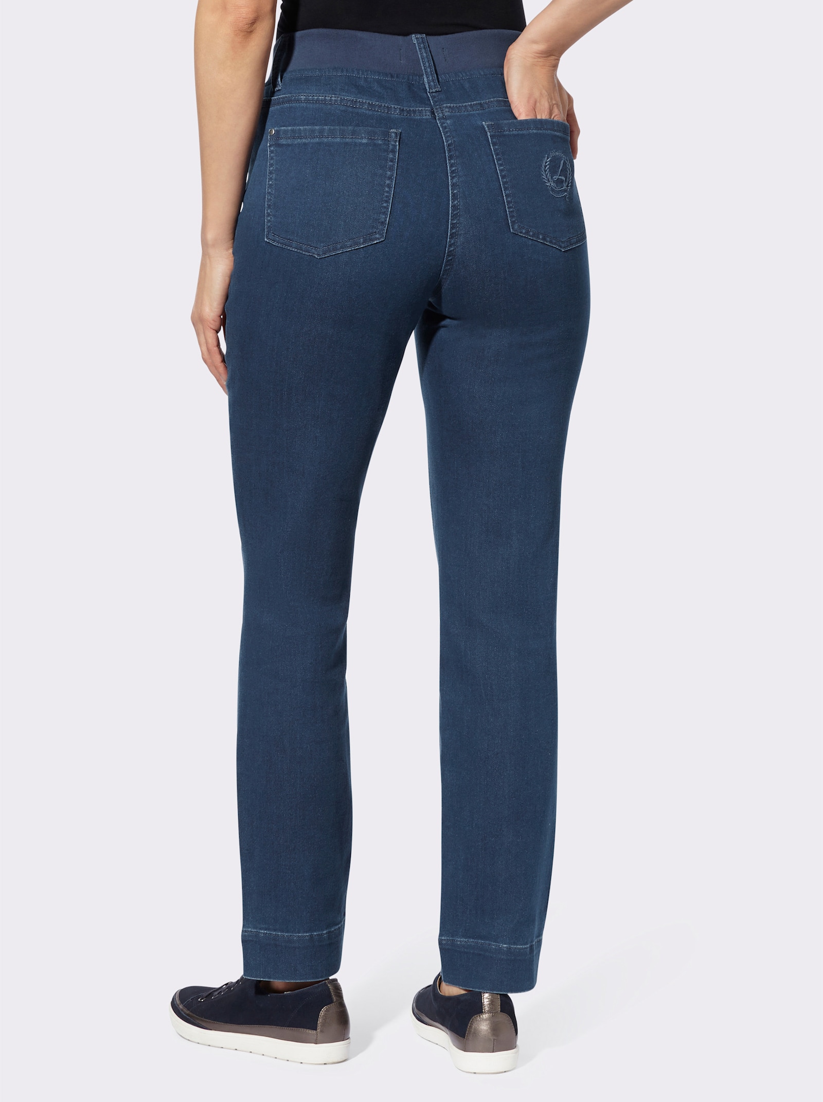 Schlupfjeans mit Ripp-Dehnbund - blue-stone-washed