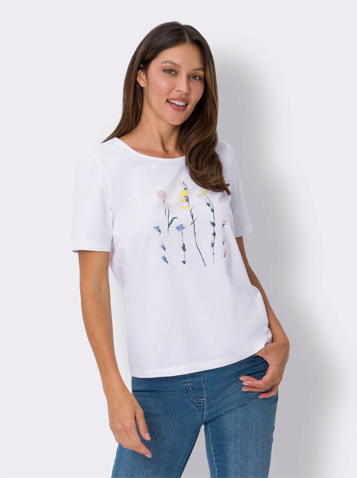 Rundhals-Shirt - weiß-limone