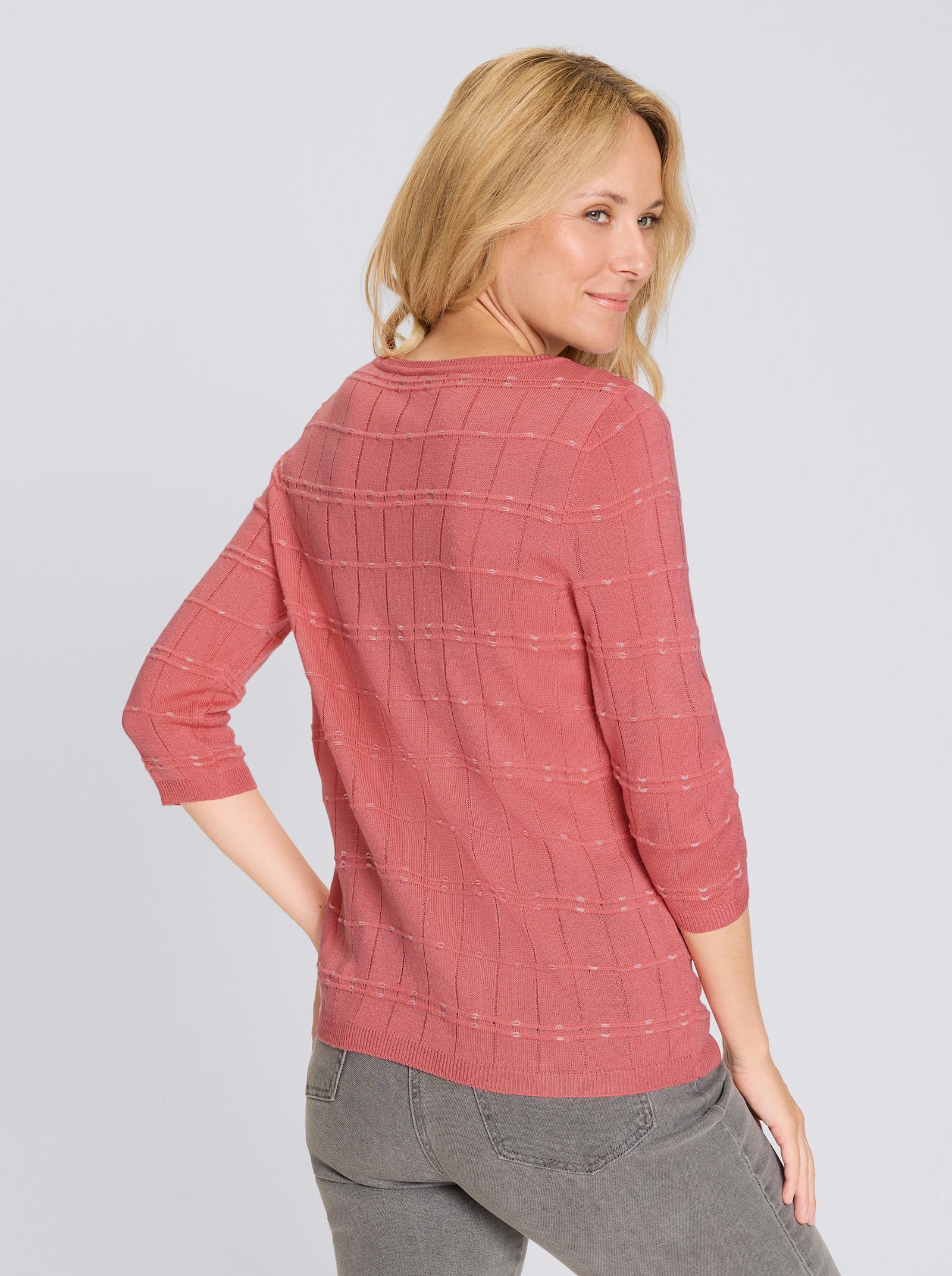 3/4 Arm-Pullover mit Strickmuster - flamingo-ecru-gemustert