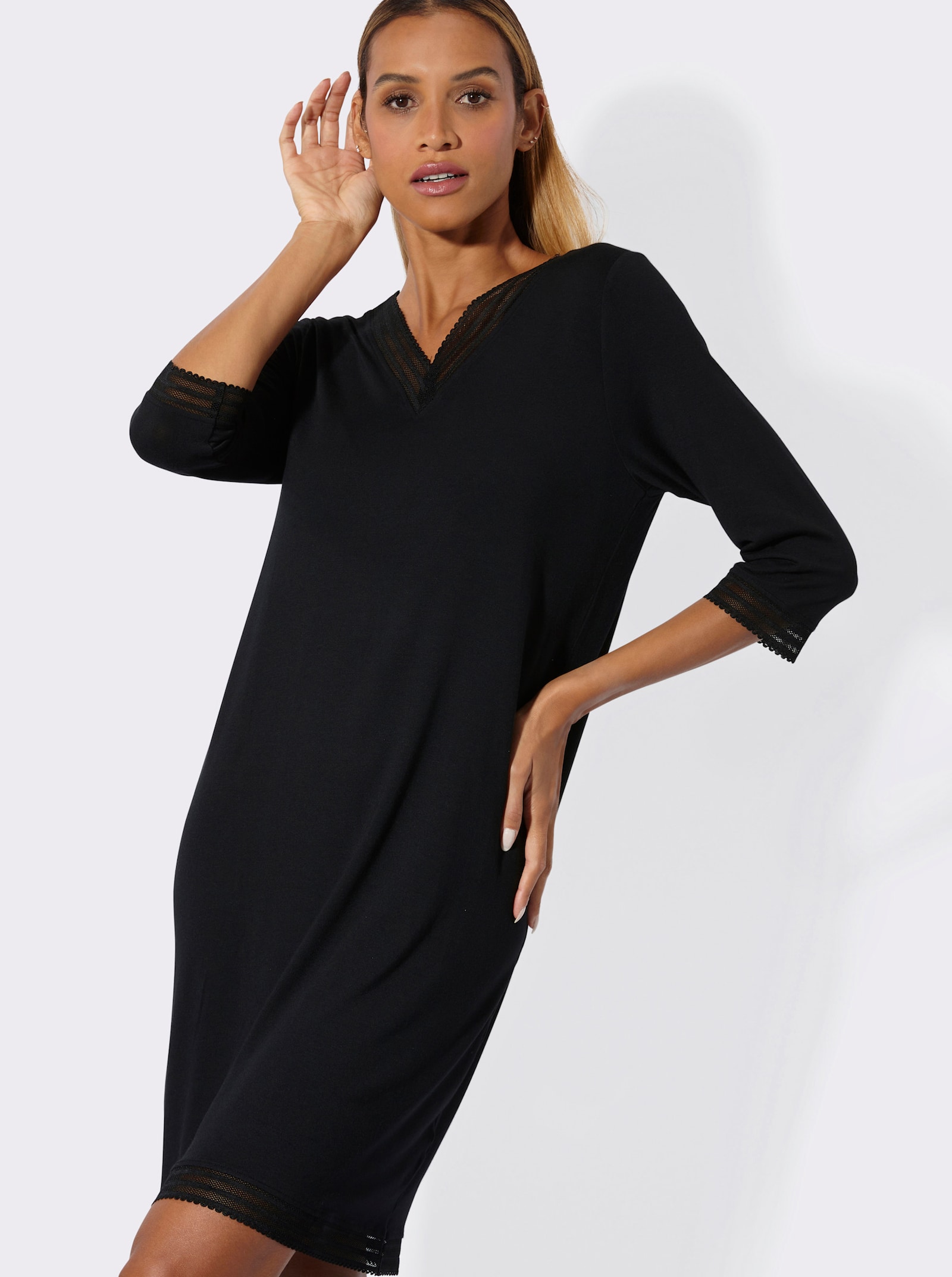 wäschepur Nachthemd mit Mesh-Spitze - schwarz