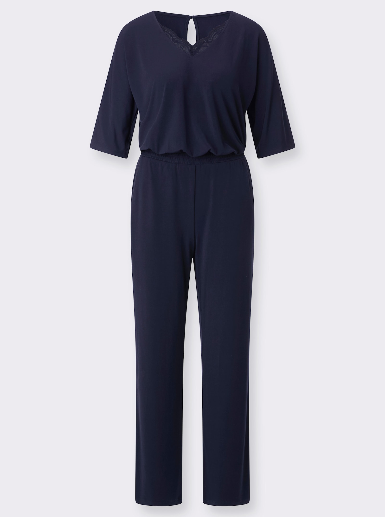 Jumpsuit mit Spitze am V-Ausschnitt - marine