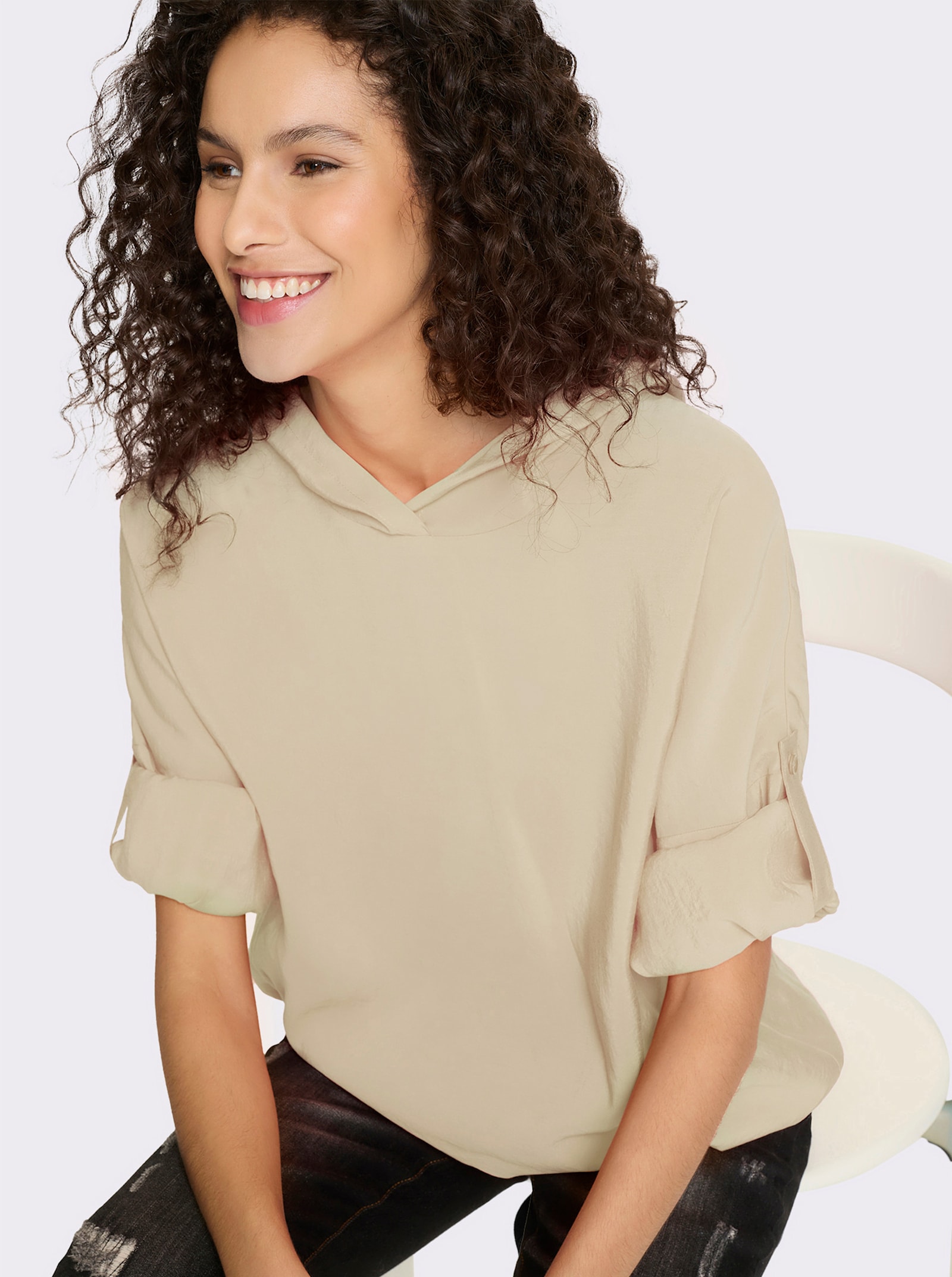 heine Schlupfbluse mit Krempelärmel - sand