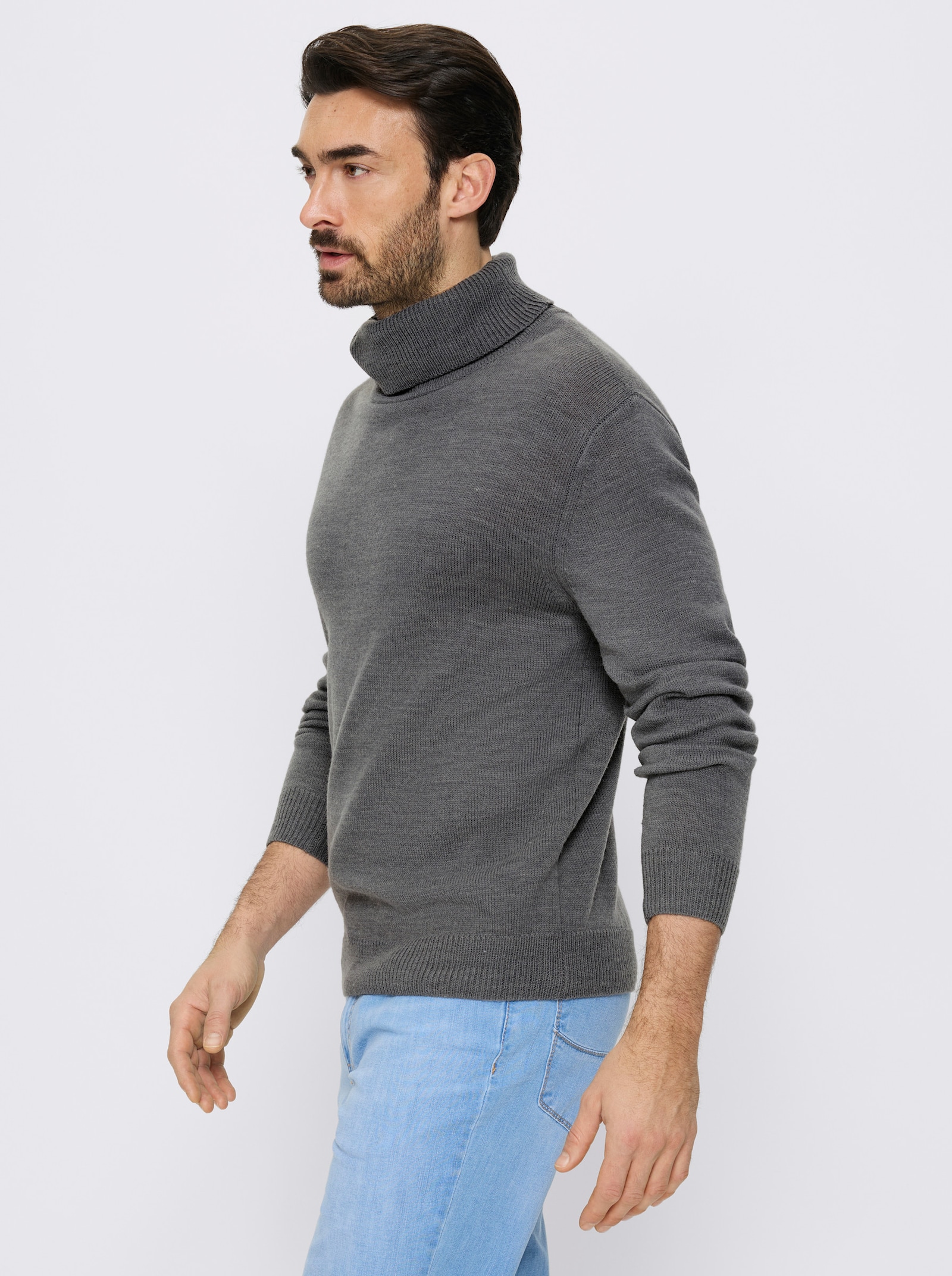 Catamaran Rollkragenpullover mit Wollanteil - grau-meliert