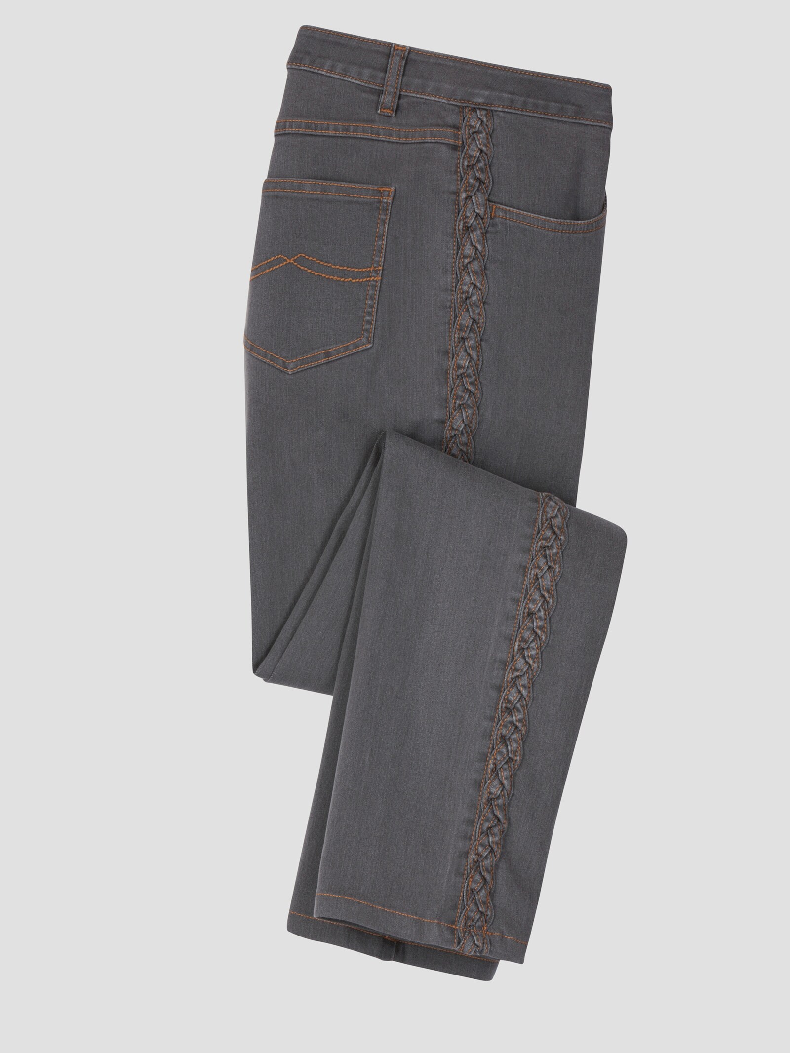 Jeans mit geflochtenem Zierband - grey denim