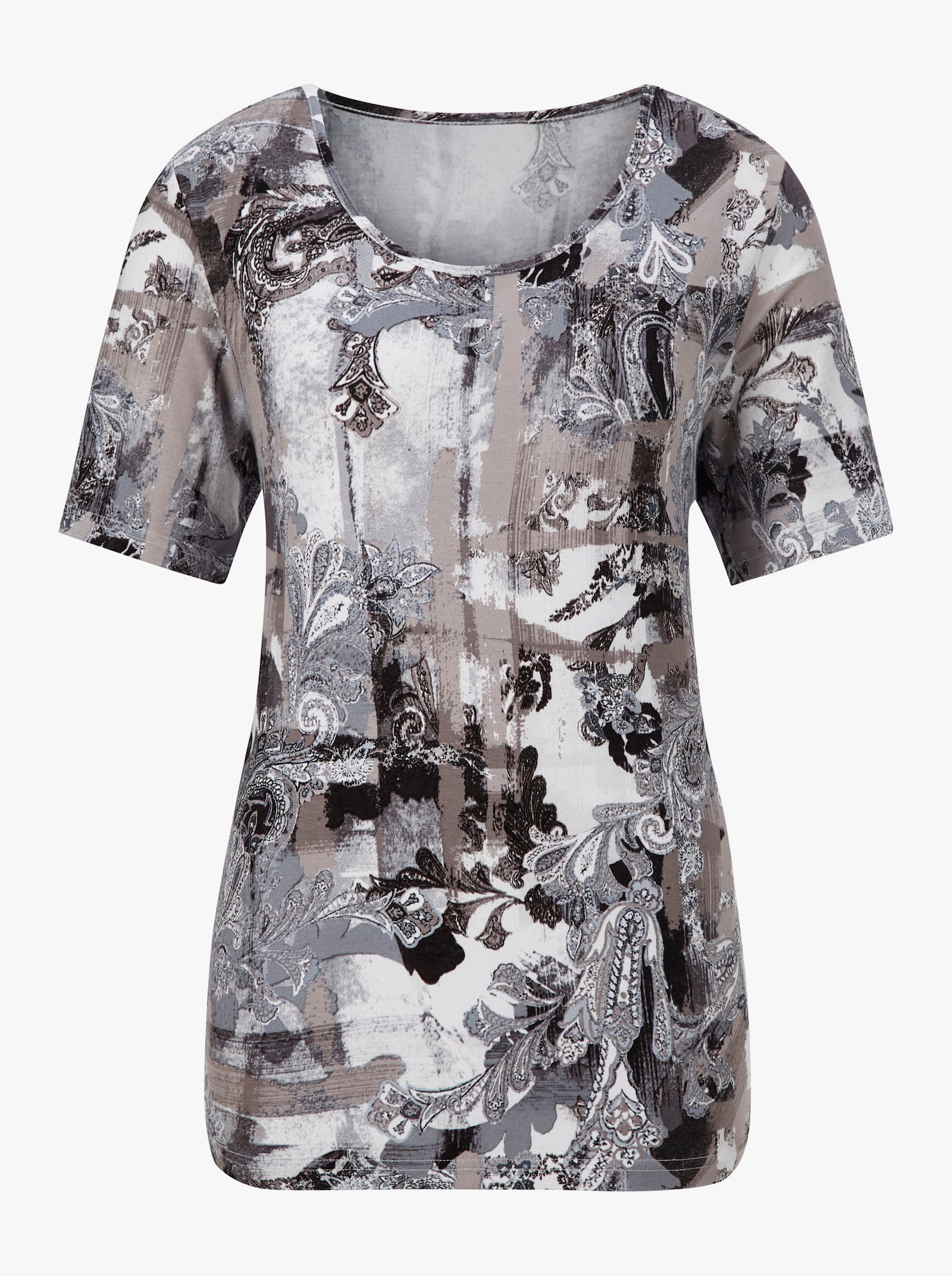 Shirt met ronde hals in stretchkwaliteit - taupe gedessineerd