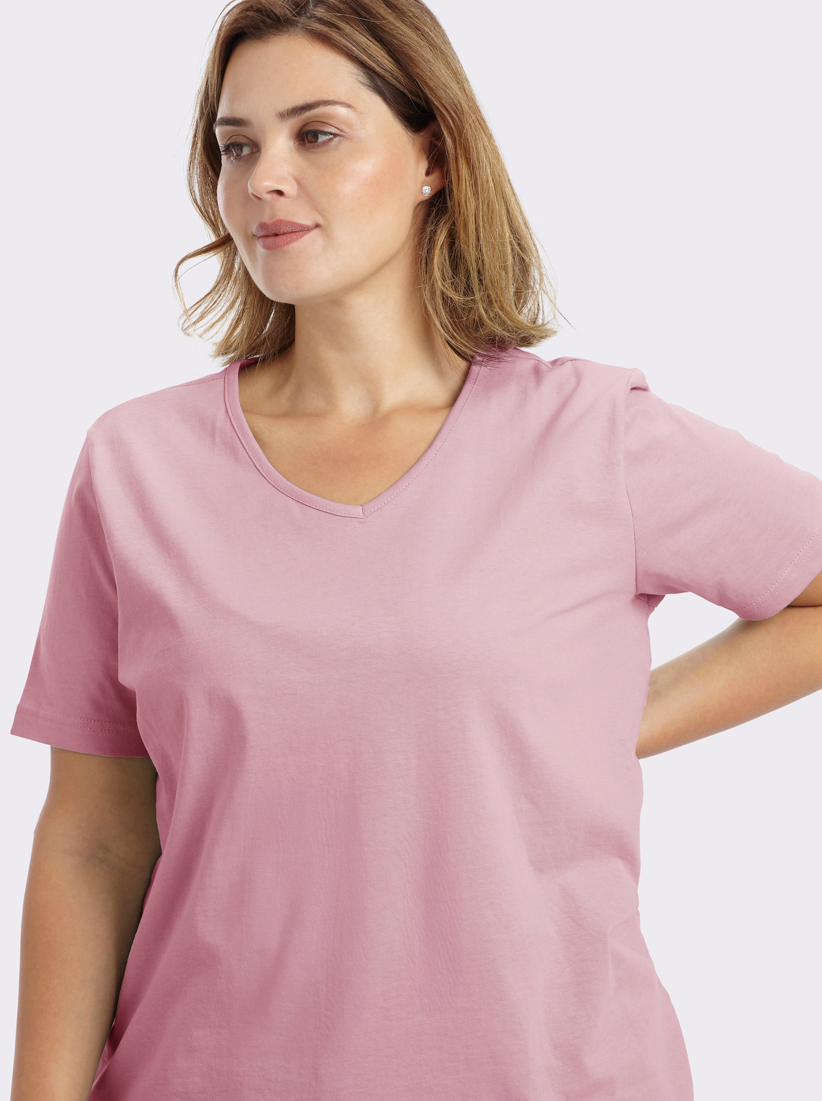 Kurzarmshirt mit V-Ausschnitt - rosé