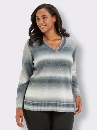 sheego Streifenpullover mit streckendem V-Ausschnitt - schwarz-grau